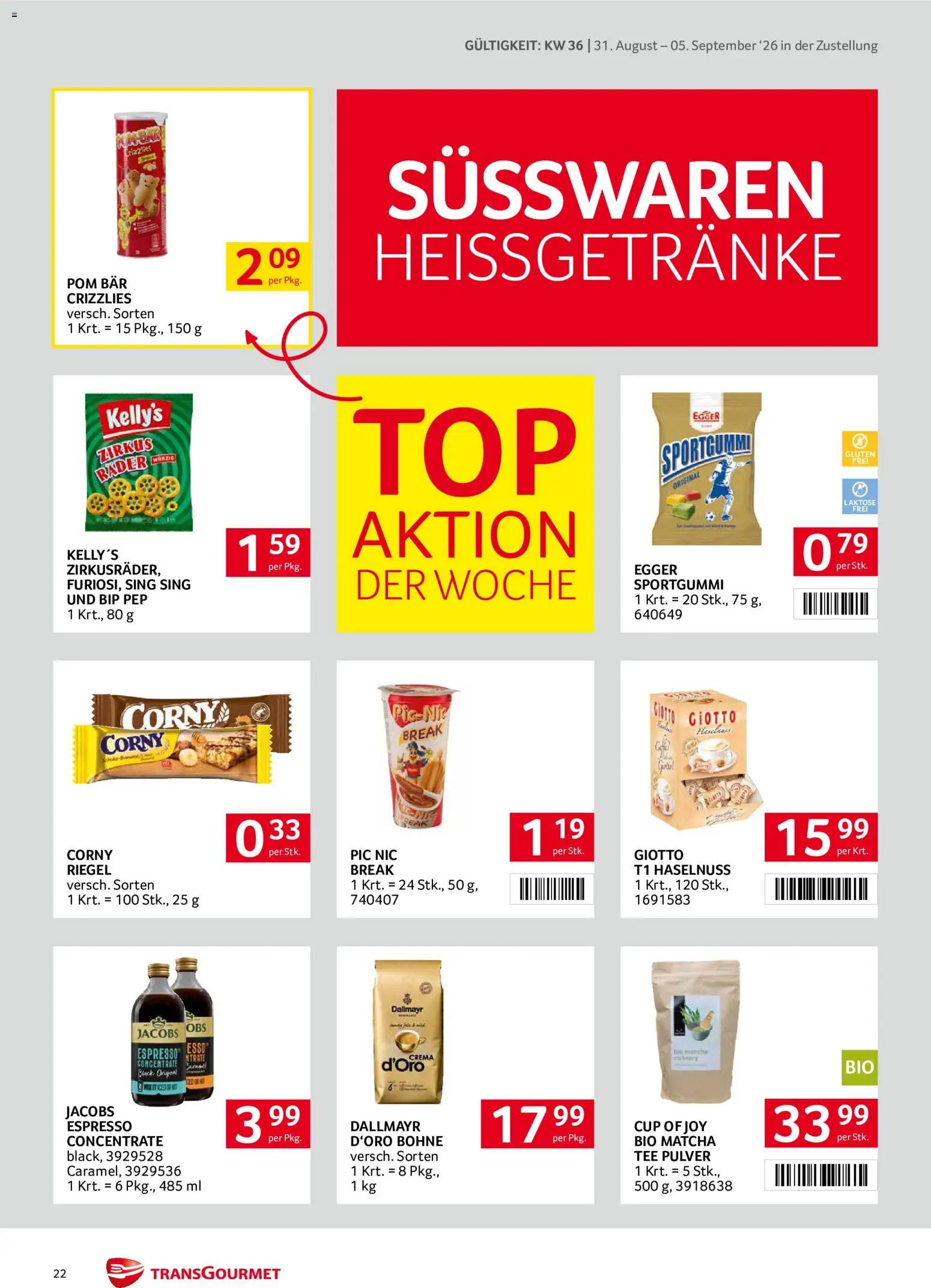 Transgourmet Zustellaktion gültig ab 31.08.2026 | Seite: 22 | Produkte: Matcha, Bohne, Süßwaren, Tee
