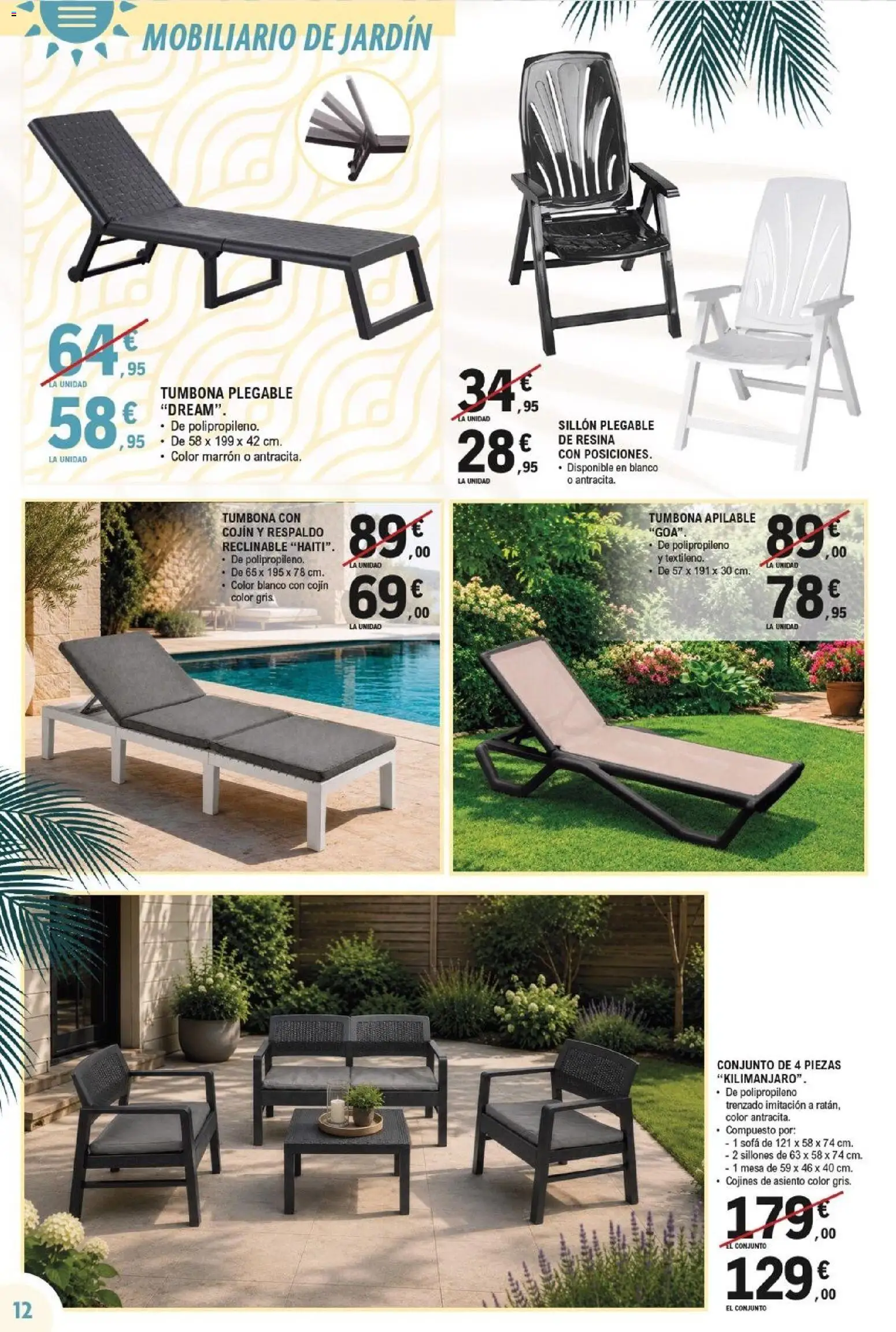 E.Leclerc folleto │ válido desde el 27.05.2026 | Página: 12 | Productos: Tumbona, Cojín, Sillón, Mesa