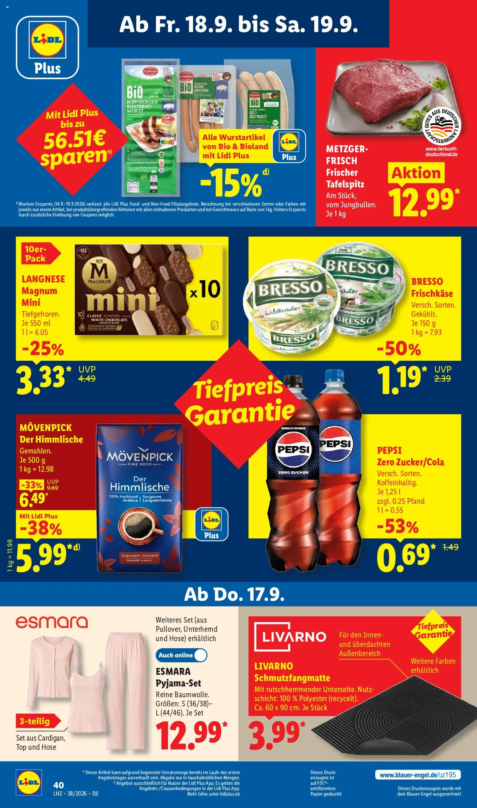Lidl Německo leták od 14.09.2026 | Strana: 68 | Produkty: Pepsi, Bratwurst, Magnum, Rošt