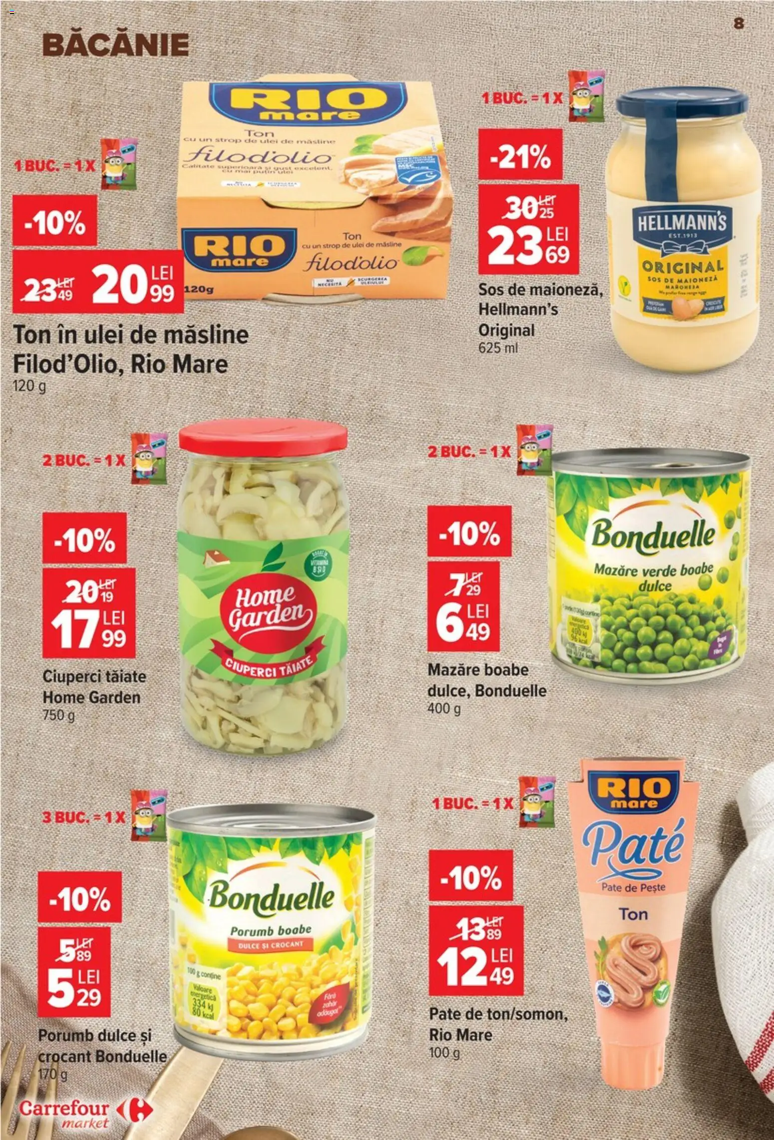 Noul catalog Carrefour – valabil de la 09.09.2026 | Pagină: 8 | Produse: Pate, Ciuperci, Maioneză, Sos