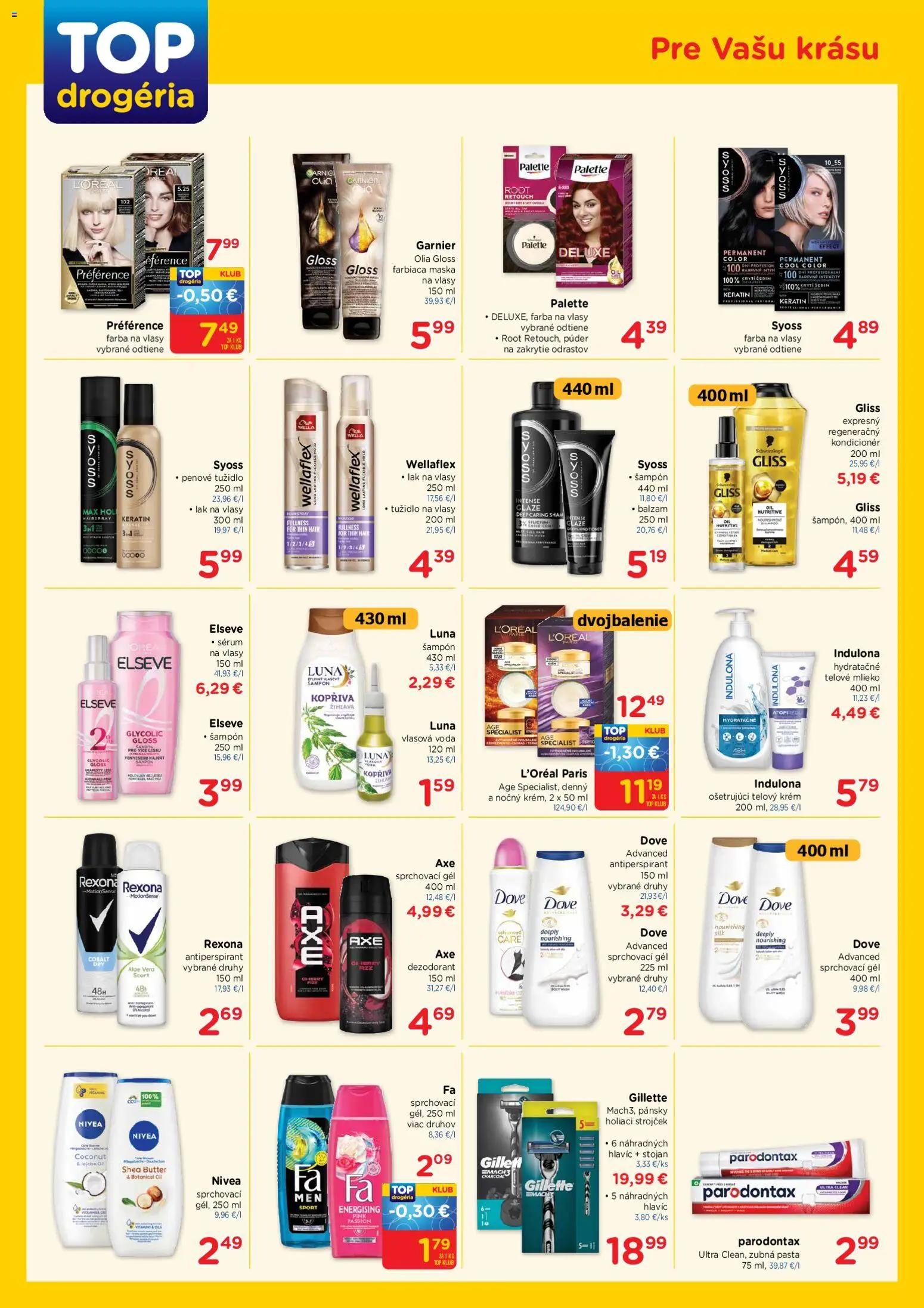 Nové TOP Drogéria akcie – leták je platný od 01.06.2026 | Strana: 3 | Produkty: Strojček, Holiaci strojček, Dezodorant, Indulona