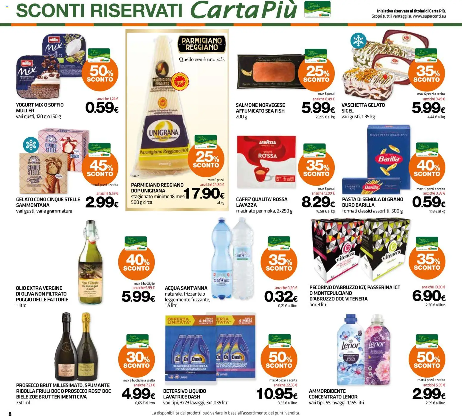 Volantino Superconti del 02/07/2026 | Pagina: 8 | Prodotti: Salmone, Gelato, Parmigiano reggiano, Pecorino