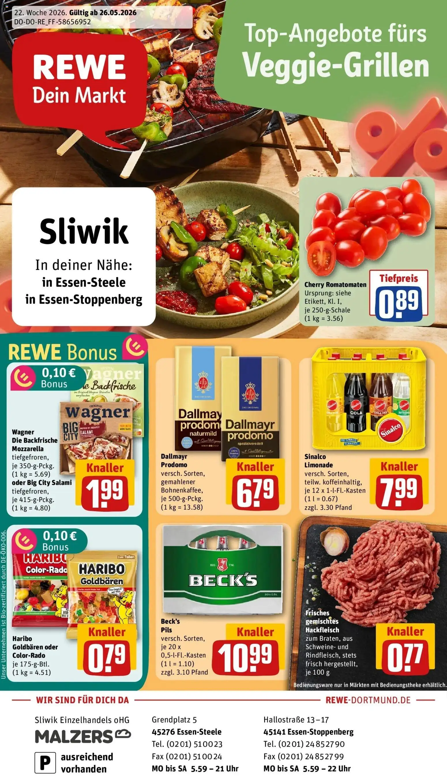 Rewe Prospekt Essen / Stoppenberg – gültig ab 26.05.2026 | Seite: 1 | Produkte: Sinalco, Mozzarella, Pizza, Dallmayr prodomo