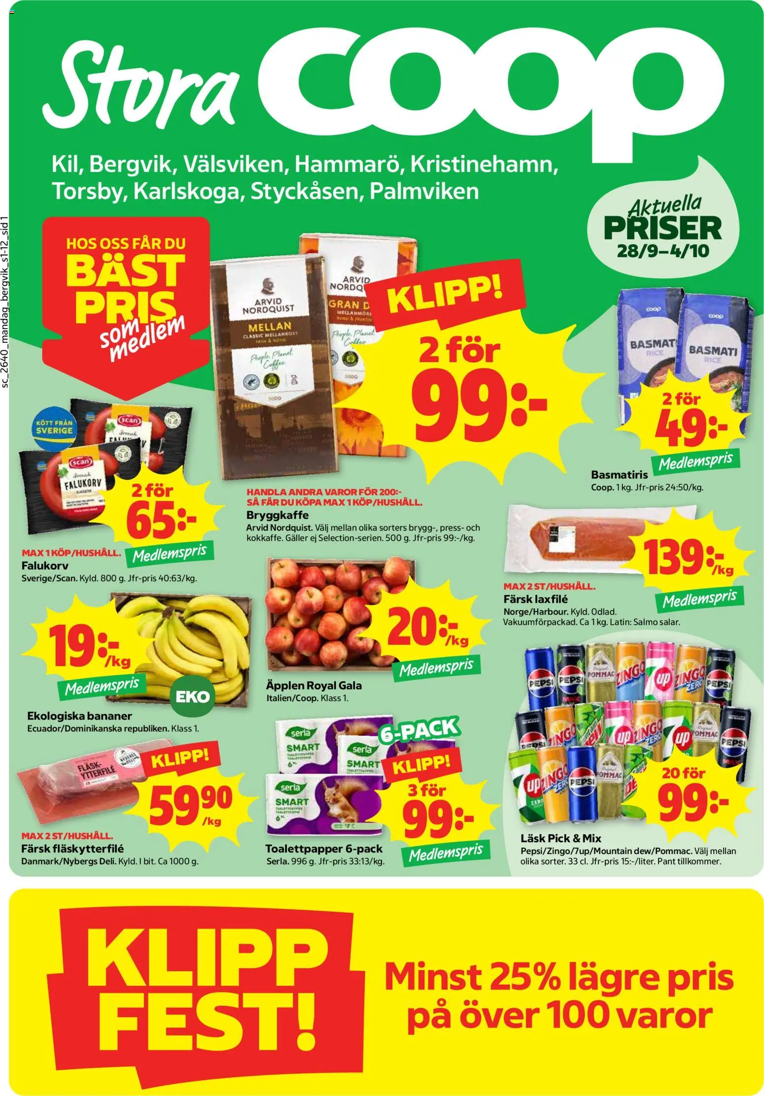 Stora Coop reklamblad aktuell från 28/09/2026 | Sida: 1 | Produkter: Toalettpapper, Falukorv, Basmatiris, Äpplen