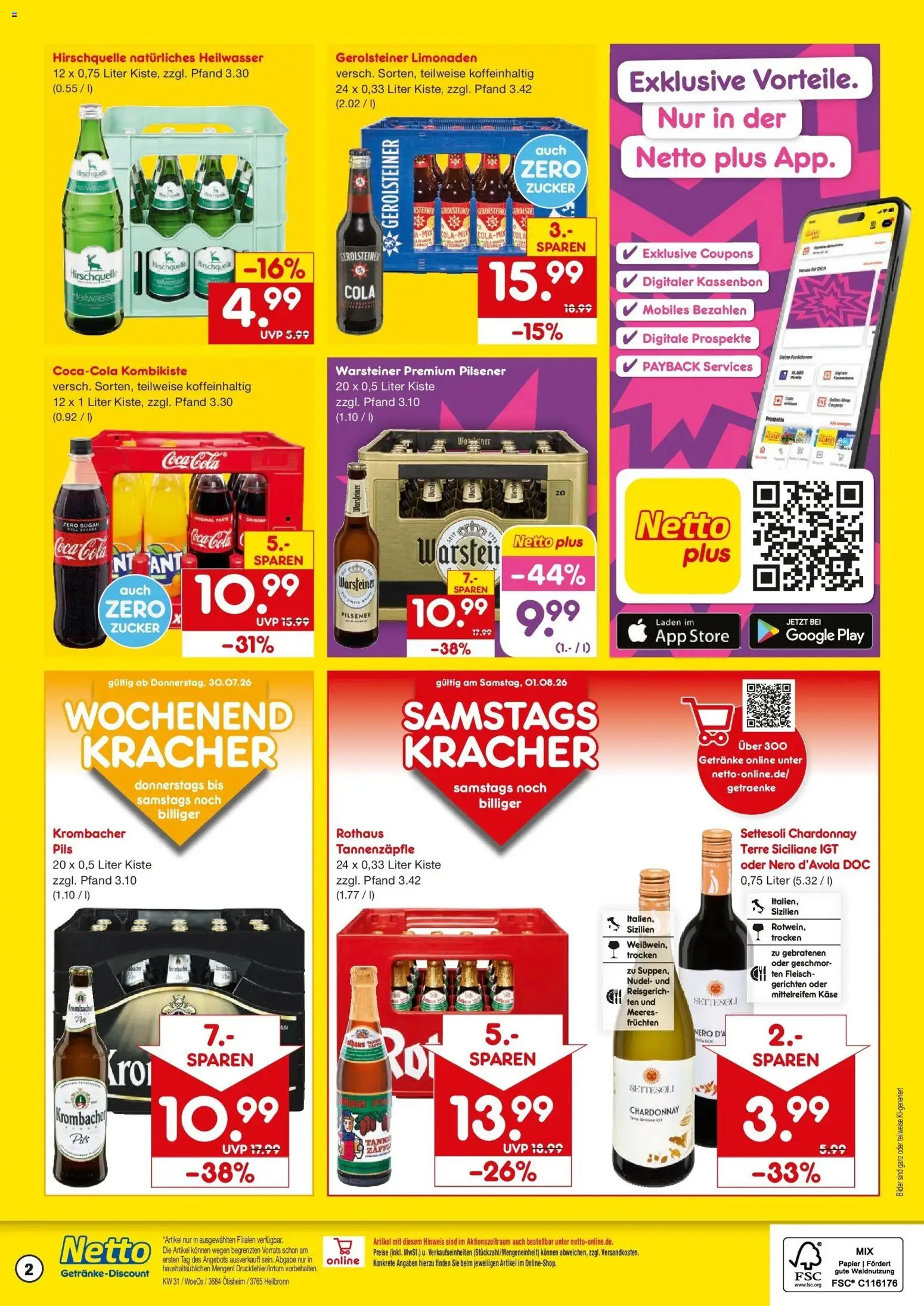 Netto Marken-Discount Prospekt Ötisheim – gültig ab 27.07.2026 | Seite: 2 | Produkte: Cola, Käse, Warsteiner, Fleisch