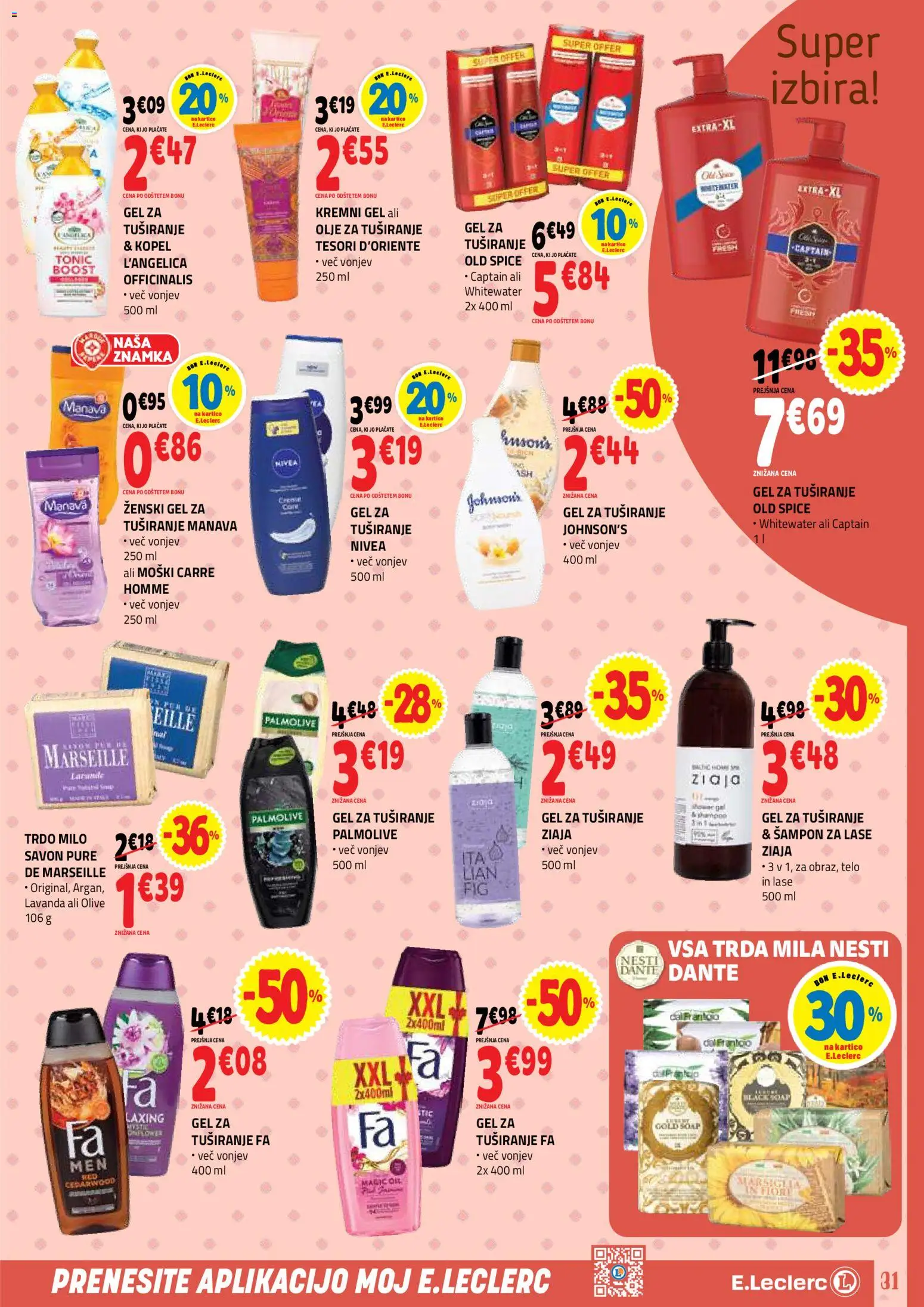 Novi E.leclerc katalog ponudbe – veljaven od 16.09.2026 | Stran: 31 | Izdelki: Sampon, Olive, Olje, Gel za tusiranje