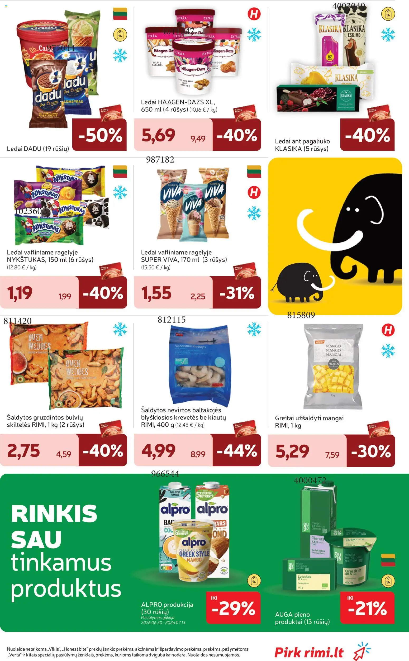 Rimi akcijos nuo 2026.06.30 | Puslapis: 13 | Prekių: Ledai, Sviestas, Grietinė