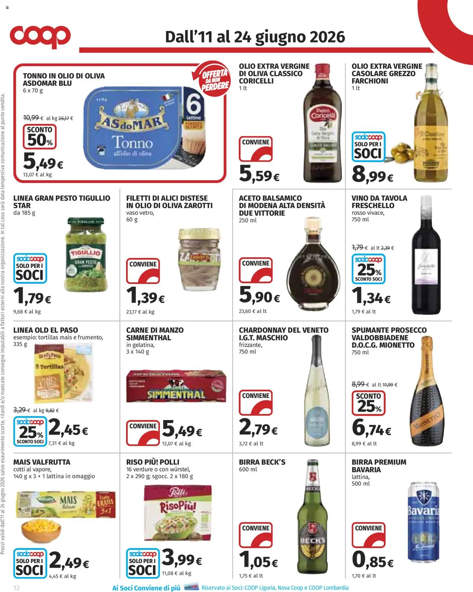 Volantino COOP del 11.06.2026 | Pagina: 12 | Prodotti: Birra, Vino, Pesto, Aceto