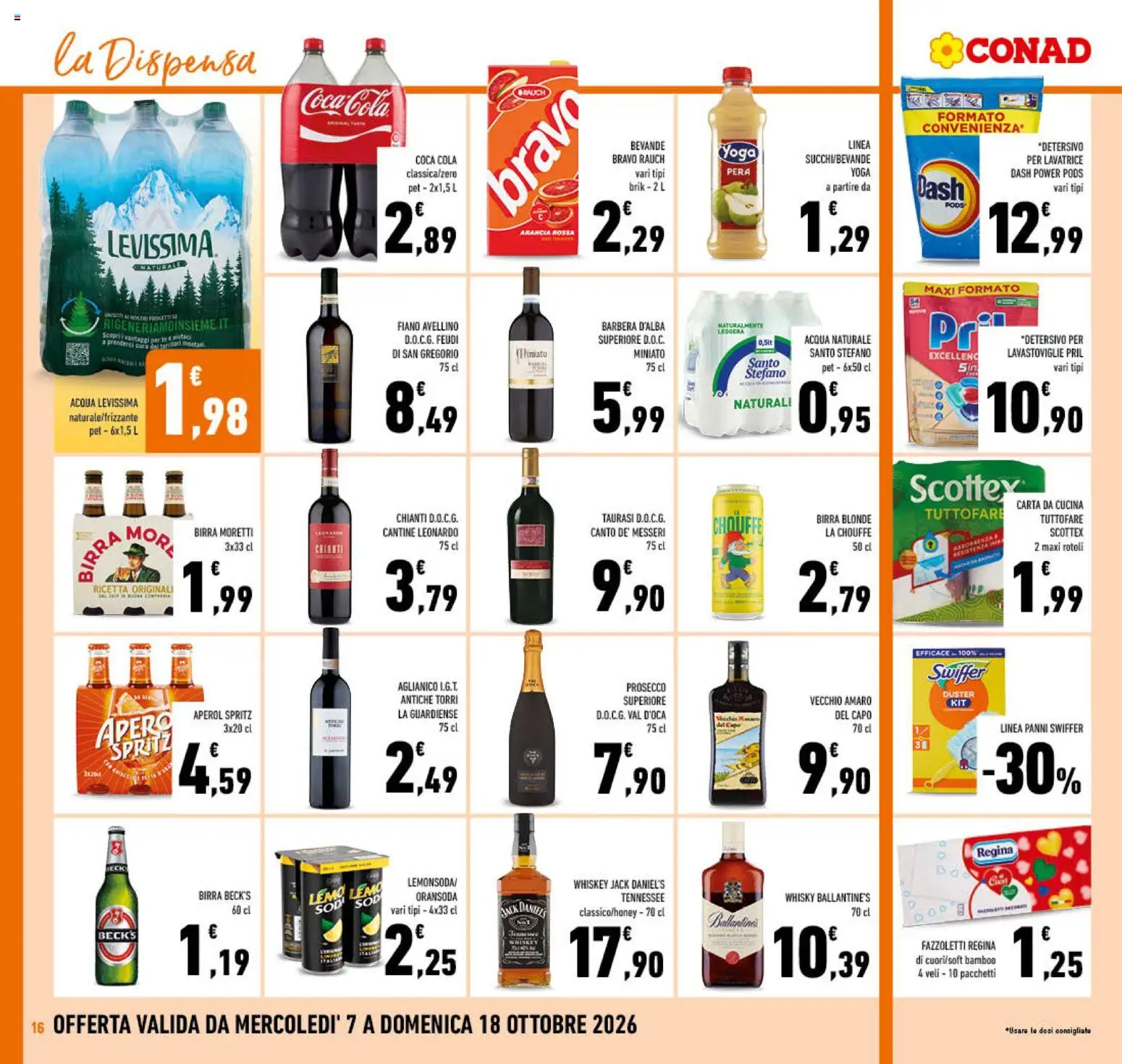 Volantino Conad del 07/10/2026 | Pagina: 16 | Prodotti: Birra, Prosecco, Acqua, Coca Cola