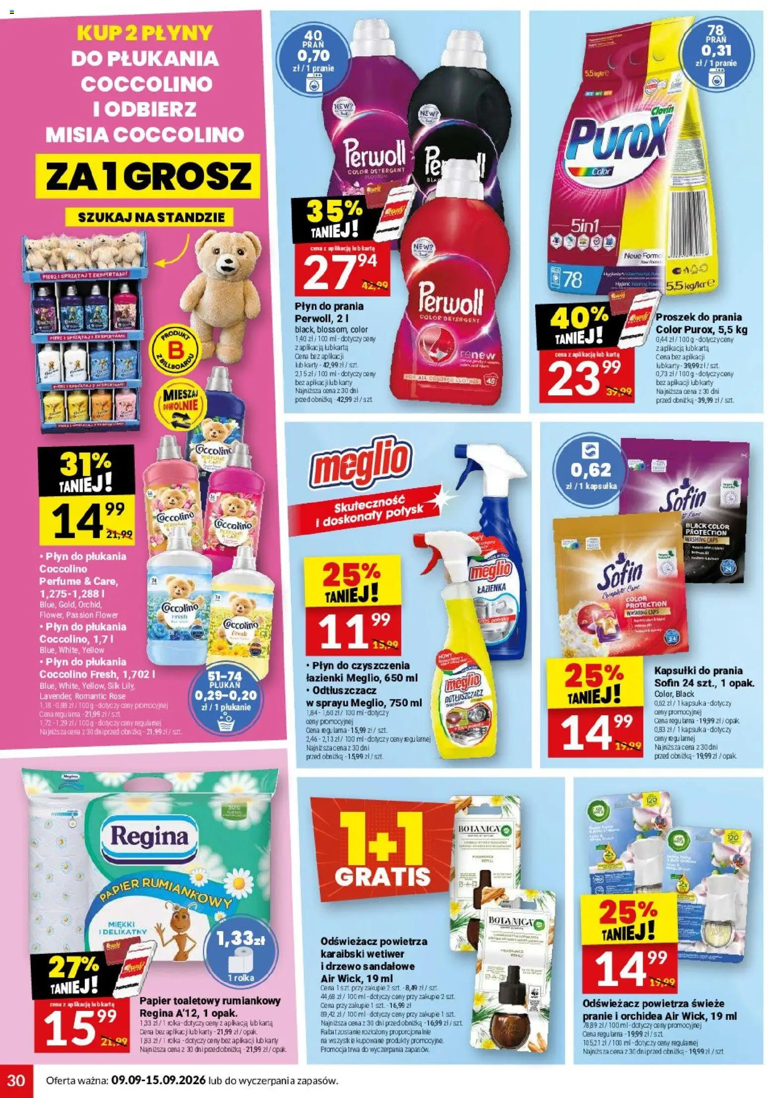 Twój Market gazetka od 09.09.2026 | Strona: 30 | Produkty: Płyn do płukania, Odświeżacz powietrza, Purox, Detergent