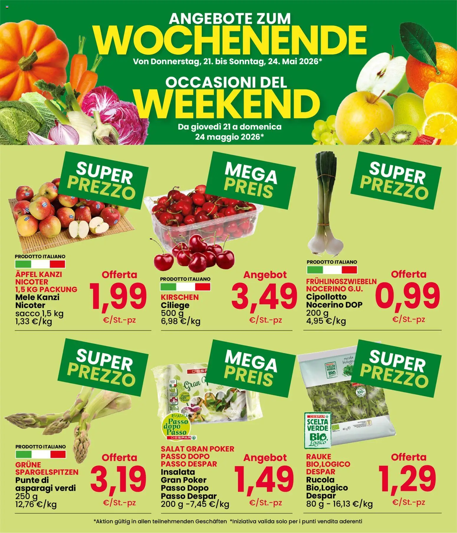 Volantino Eurospar del 21.05.2026 | Pagina: 2 | Prodotti: Mele, Rucola, Insalata, Asparagi