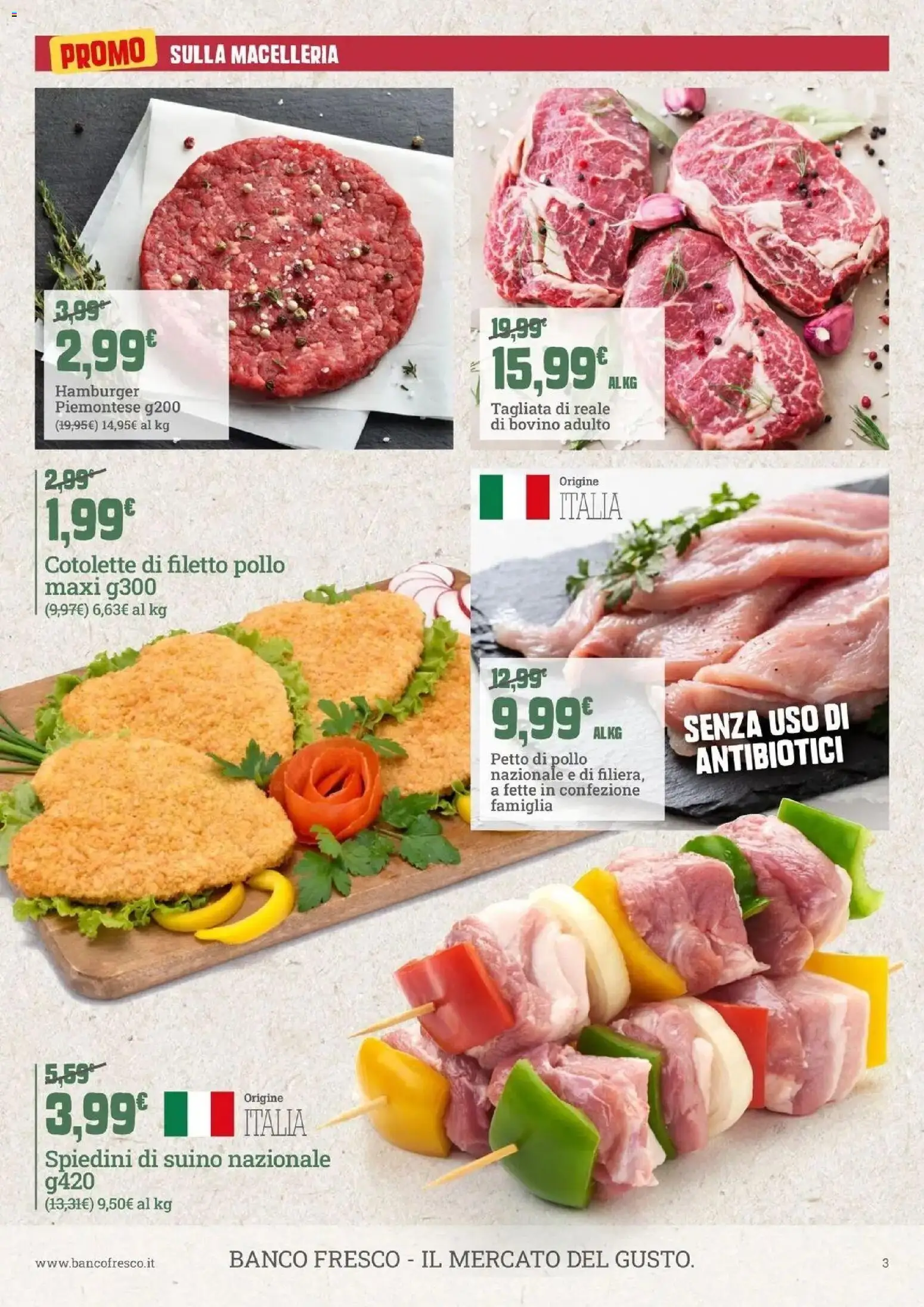 Volantino Offerte del 04.05.2026 | Pagina: 3 | Prodotti: Bovino, Petto di Pollo, Hamburger, Spiedini