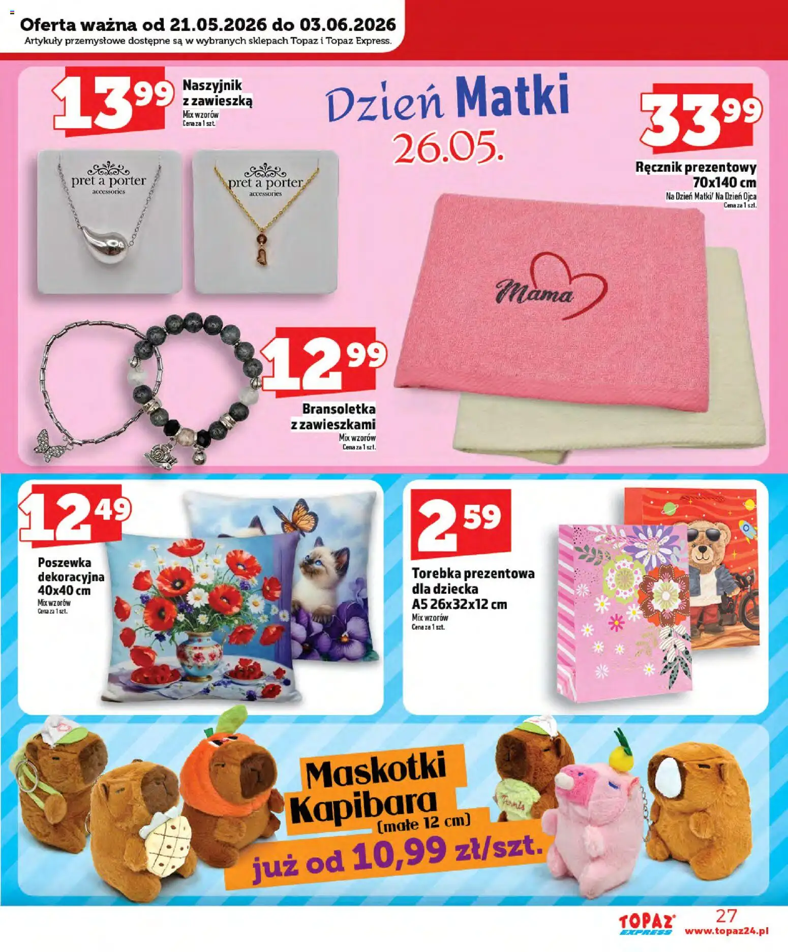 Topaz gazetka - Express od 21.05.2026 | Strona: 27 | Produkty: Naszyjnik, Bransoletka, Torebka, Artykuły przemysłowe