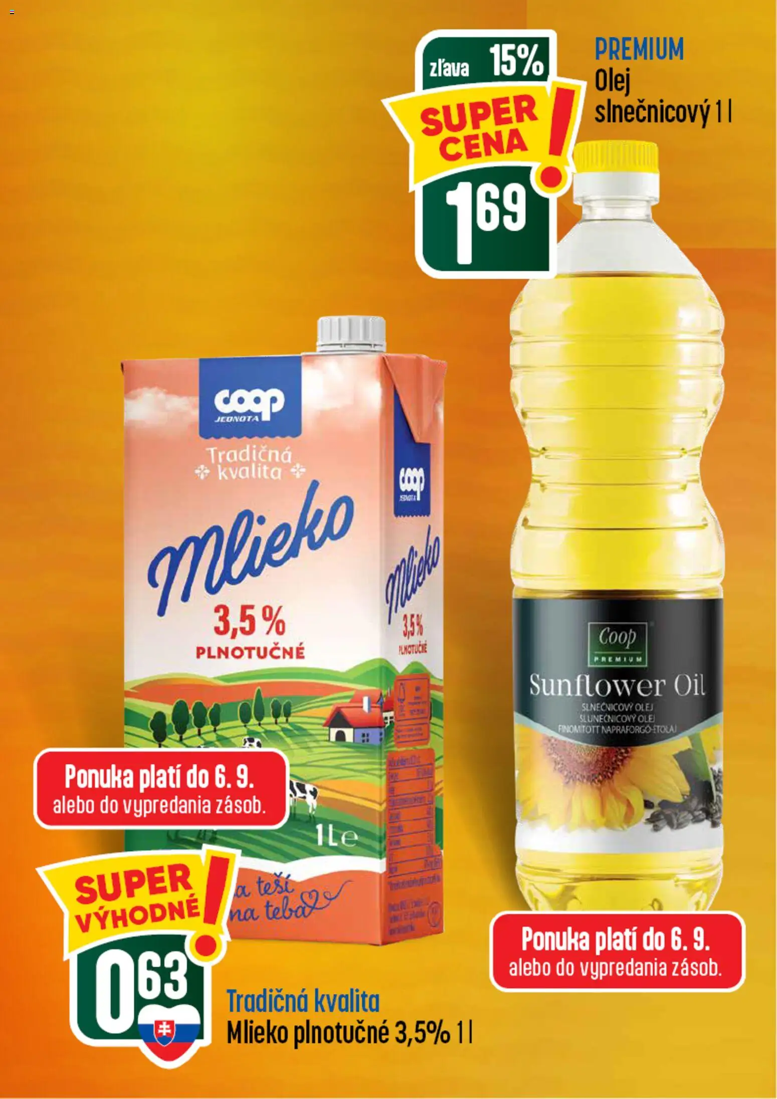 Nové COOP Jednota akcie – leták je platný od 03.09.2026 | Strana: 2 | Produkty: Mlieko, Olej, Mlieko plnotučné