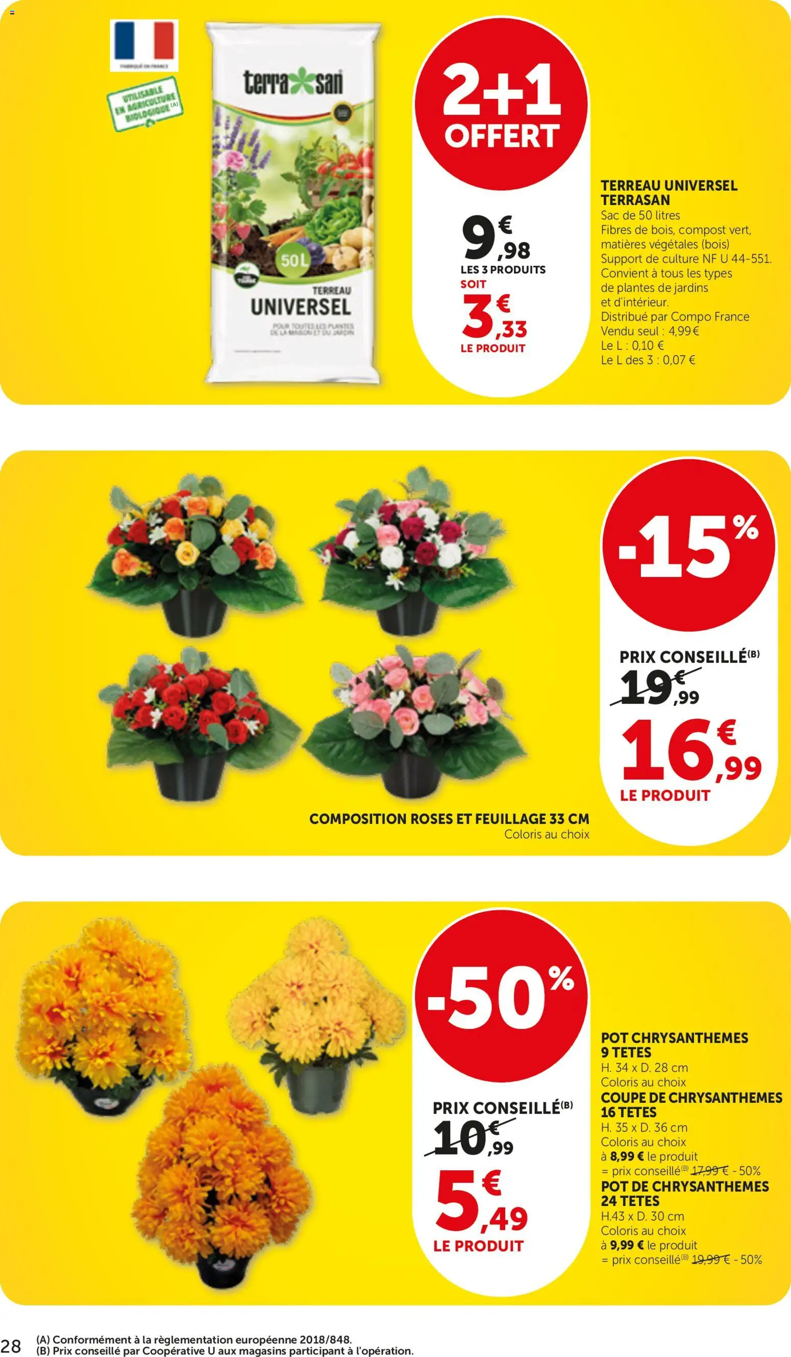 {H1} | Page: 28 | Produits: Sac, Terreau Universel, Chrysanthèmes, Terreau