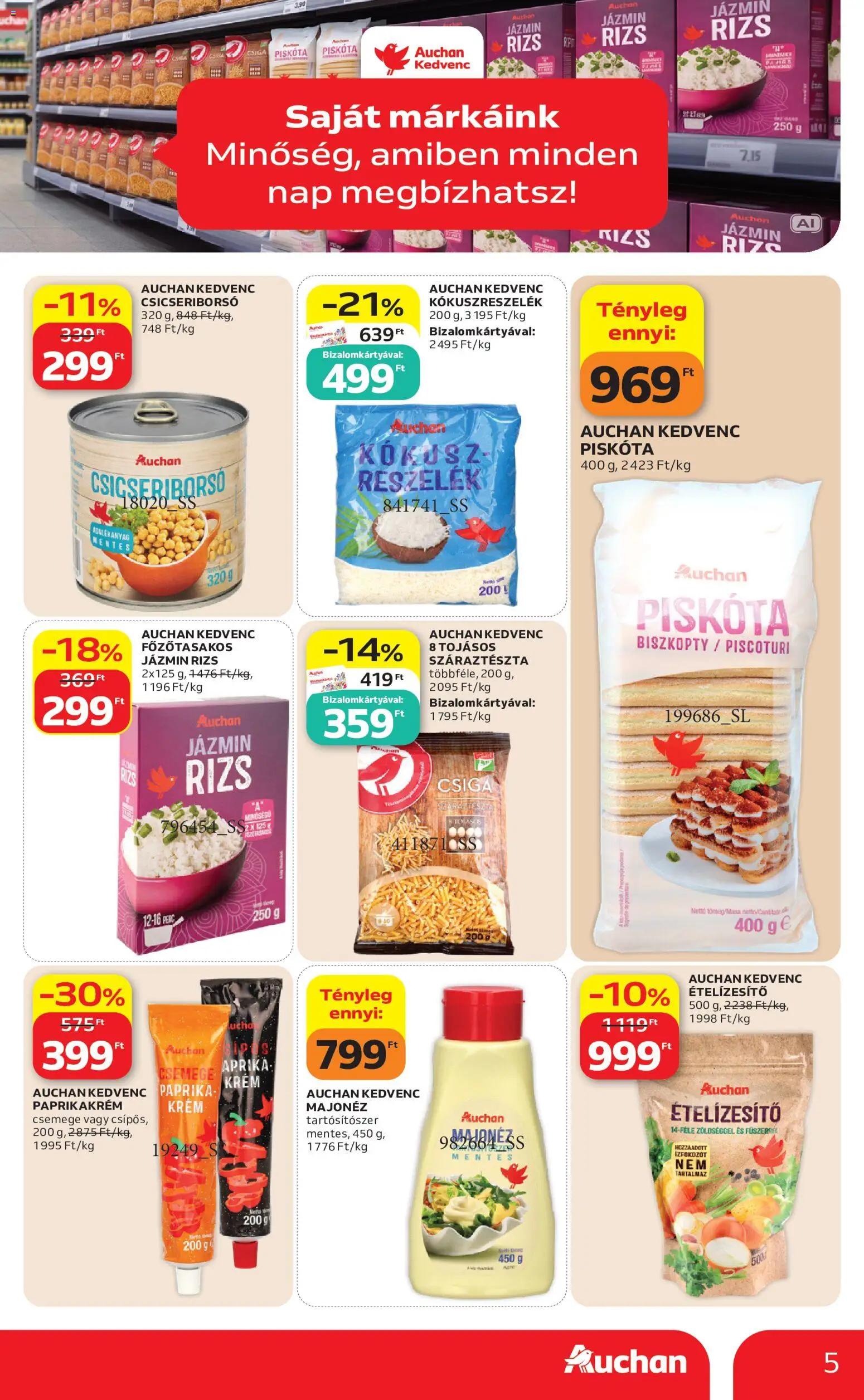 Auchan akciós ujság - amely érvényes a következő dátumtól: 2026.09.03. | Oldal: 5 | Termékek: Paprika, Kókuszreszelék, Majonéz, Csiga