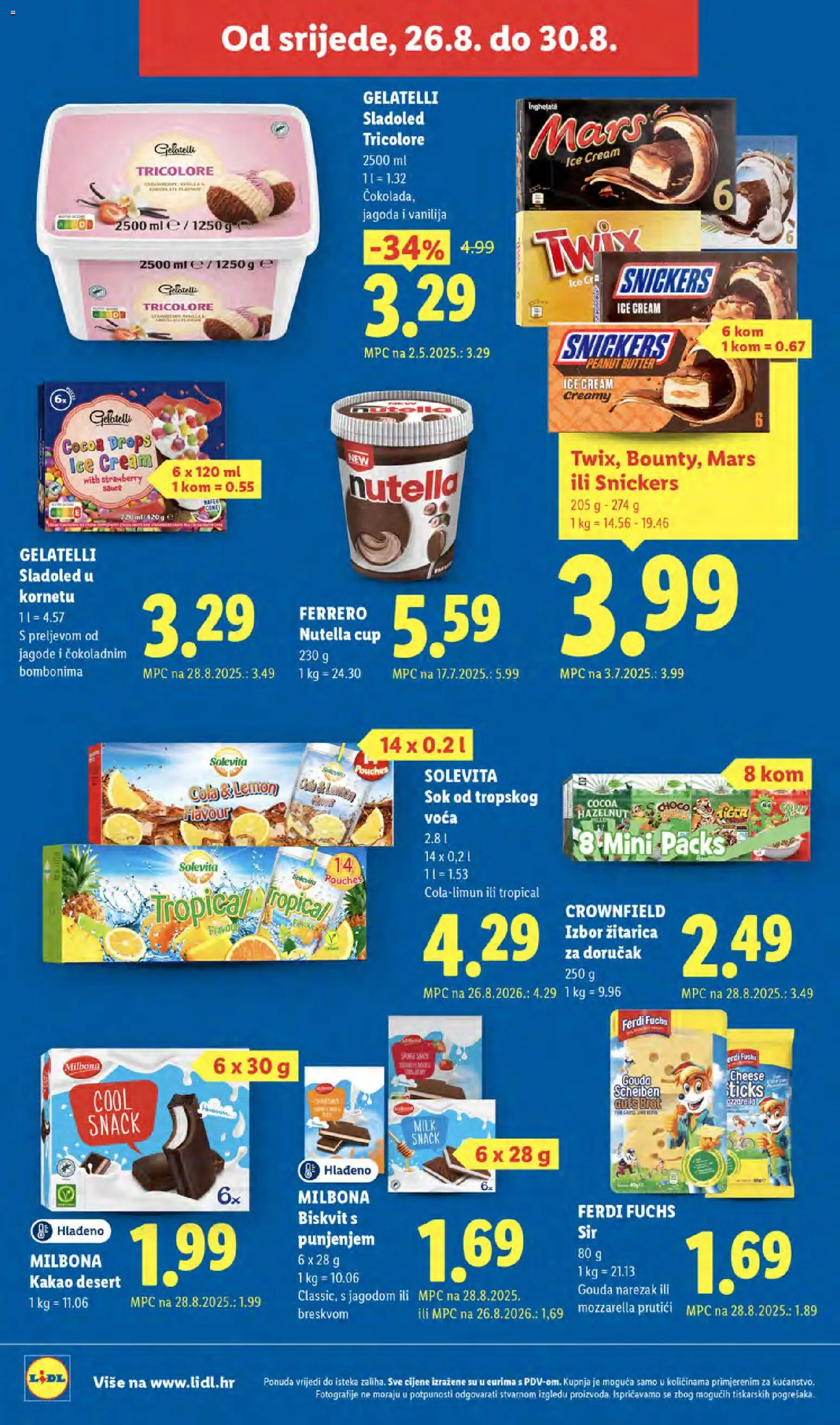 Lidl katalog | vrijedi od 24.08.2026 | Stranica: 60 | Proizvodi: Snickers, Sir, Narezak, Biskvit