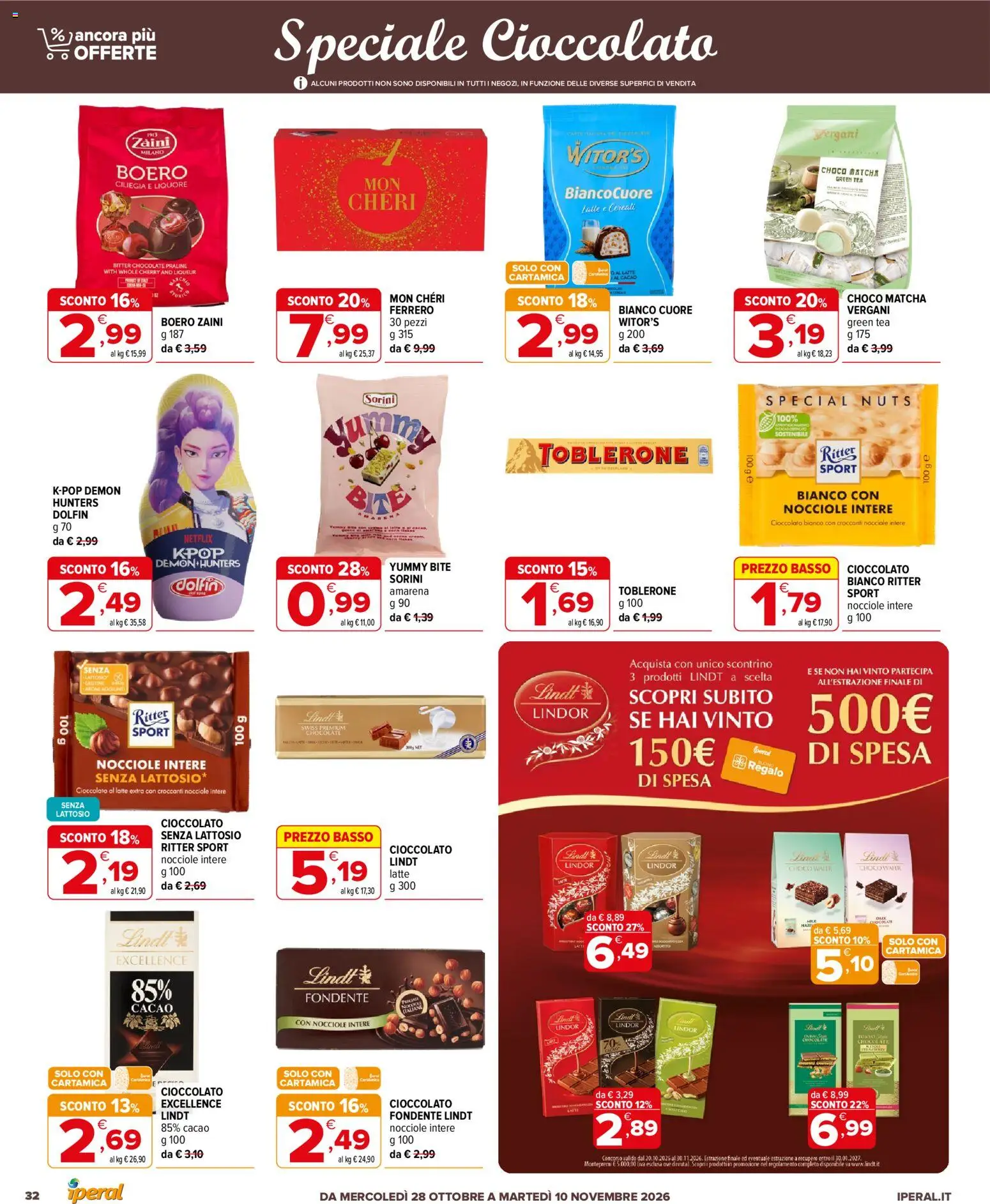 Volantino Iperal del 28/10/2026 | Pagina: 32 | Prodotti: Lindt, Latte, Matcha, Basso