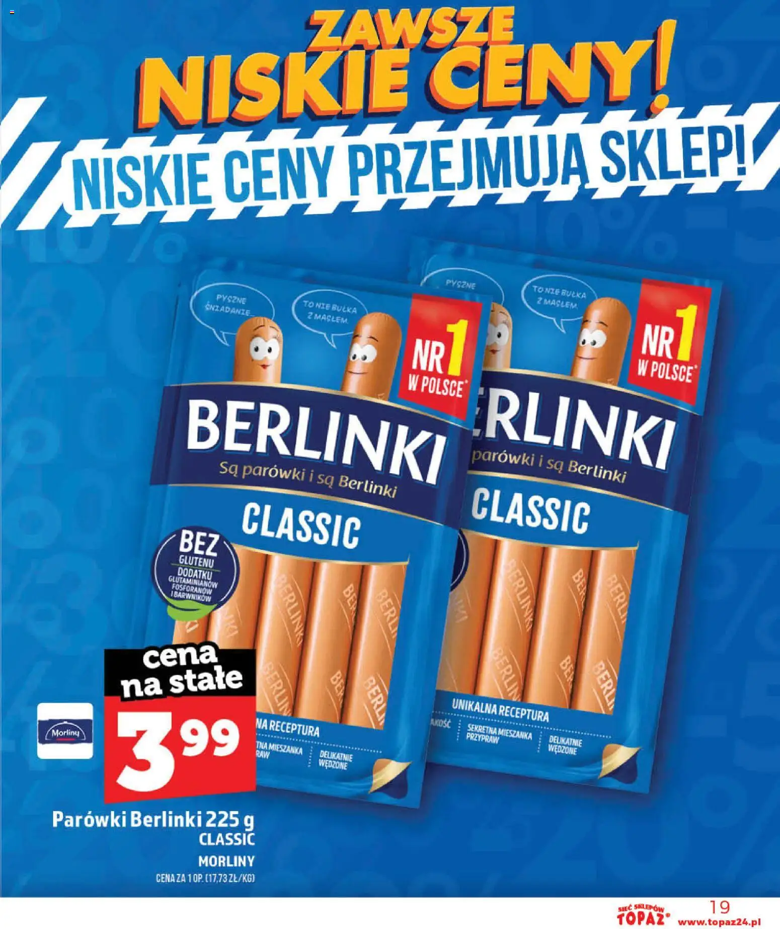 Topaz gazetka - Otwarcie Stoczek Łukowski od 30.05.2026 | Strona: 19 | Produkty: Parówki berlinki, Parówki, Bułka