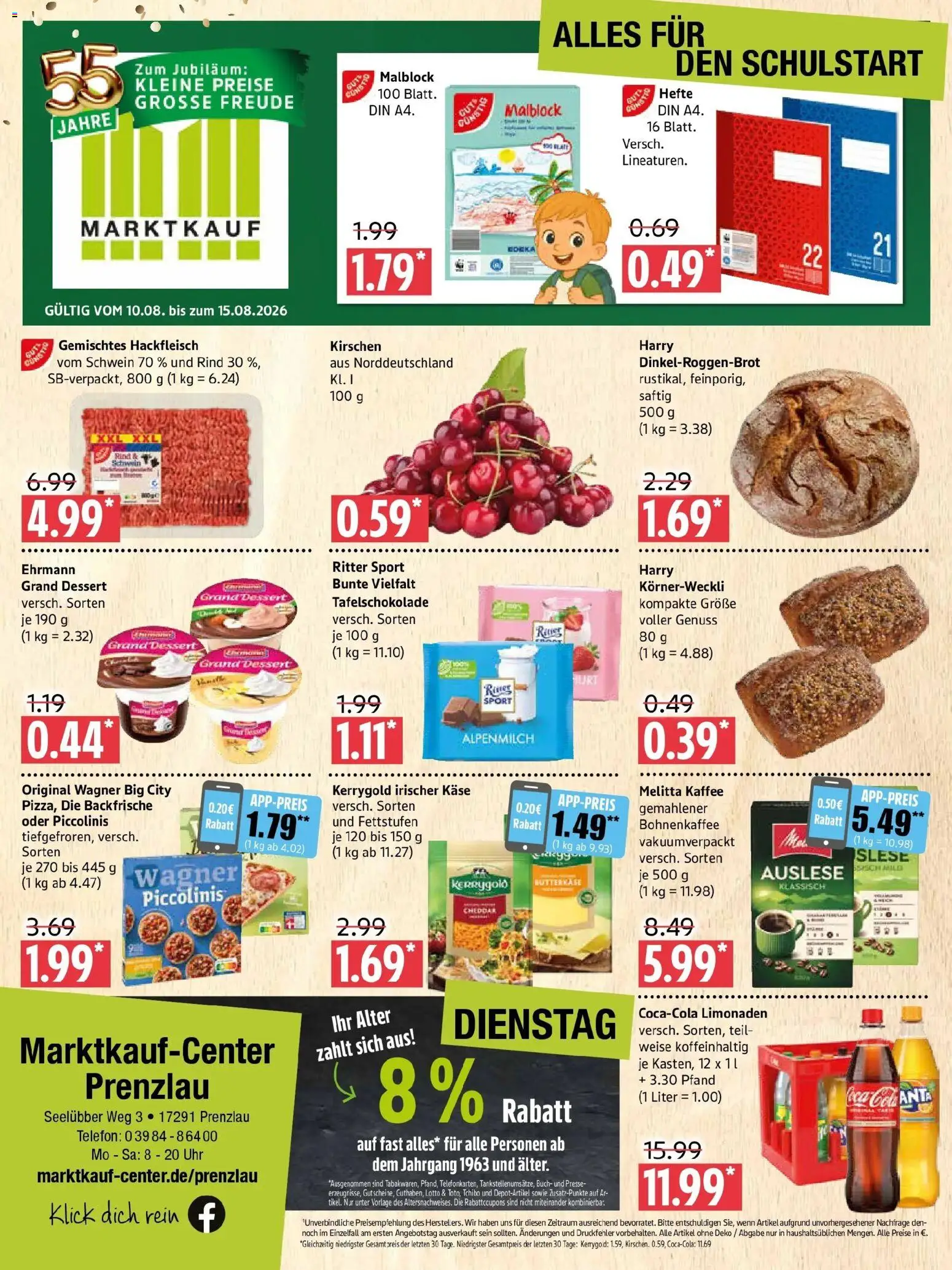 Marktkauf Prospekt Prenzlau – gültig ab 10.08.2026 | Seite: 1 | Produkte: Melitta kaffee, Kaffee, Telefon, Hackfleisch