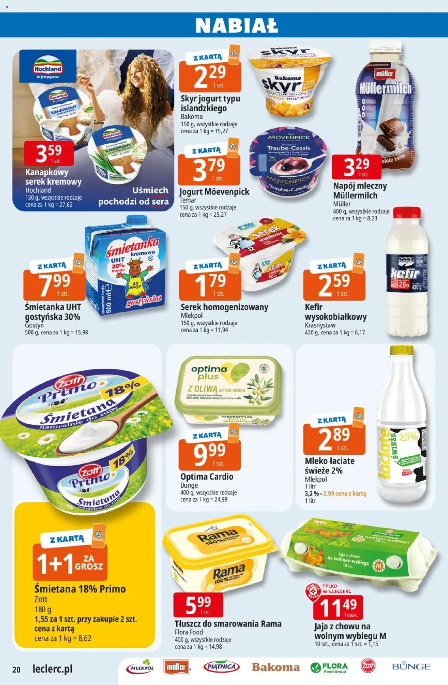 E.Leclerc gazetka od 08.04.2026 | Strona: 20 | Produkty: Karta, Kefir, Oliwa extra virgin, Jaja