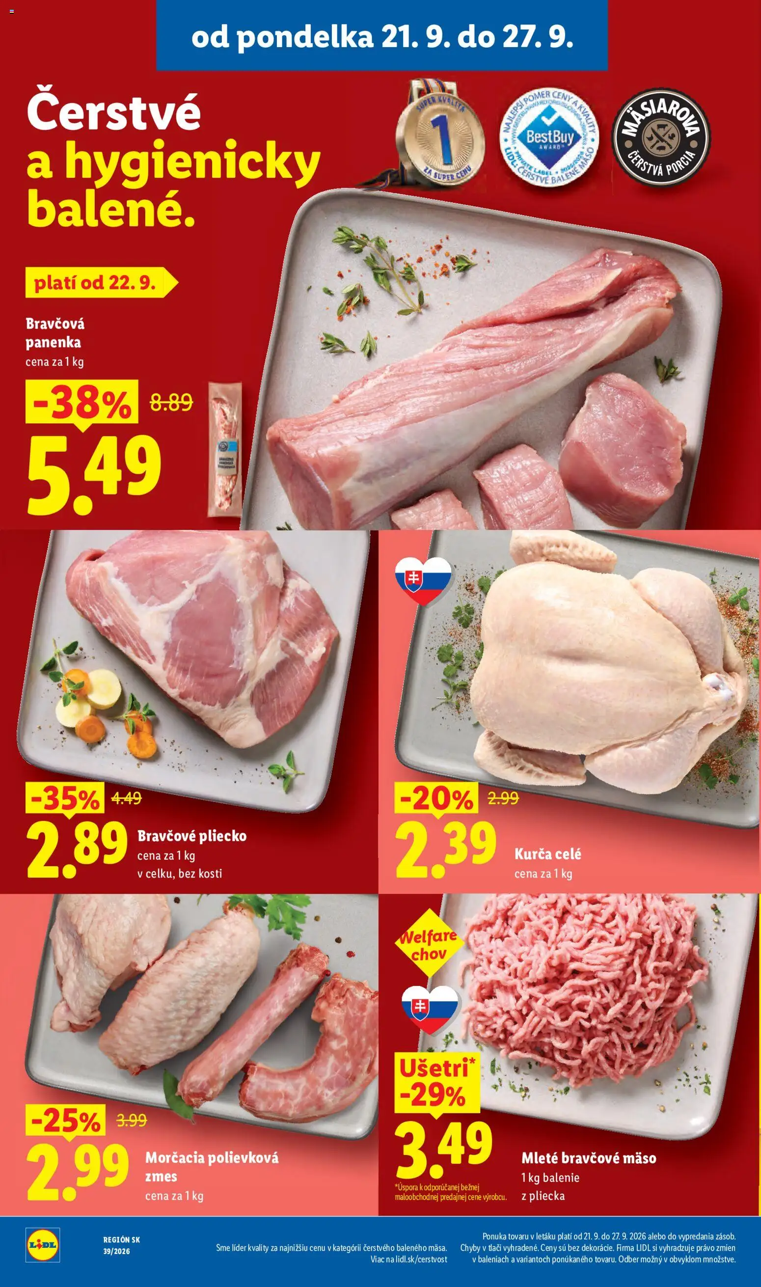 Nové Lidl akcie – leták je platný od 21.09.2026 | Strana: 22 | Produkty: Bravčová panenka, Bravčové pliecko, Mäso, Kurča