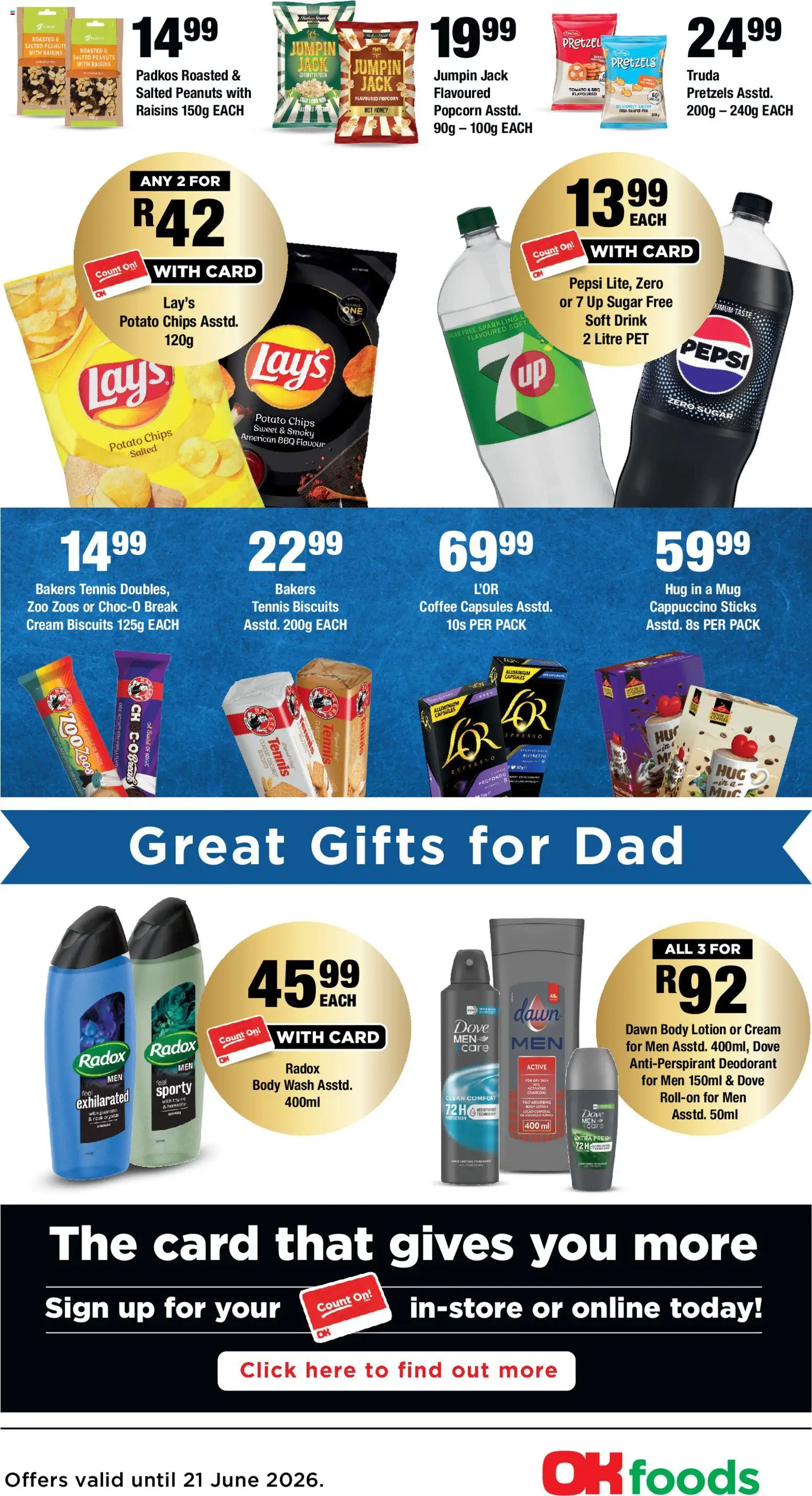 New OK Foods catalogue – valid from 11.06.2026 | Page: 2 | Products: Biscuits, Mug, Chips, Antiperspirant