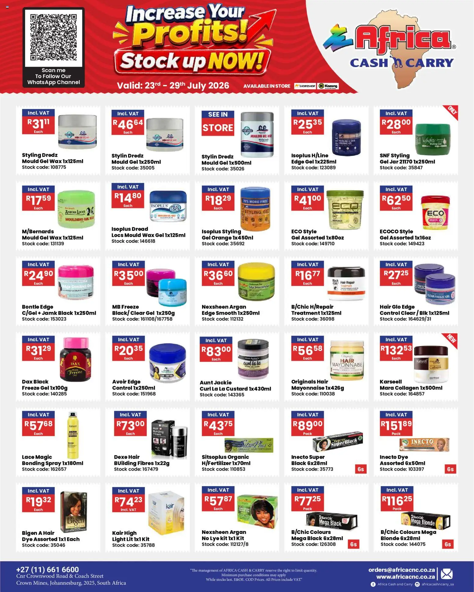New Africa Cash & Carry catalogue – valid from 23/07/2026 | Page: 4 | Products: Light, Stock, Mayonnaise, Dye