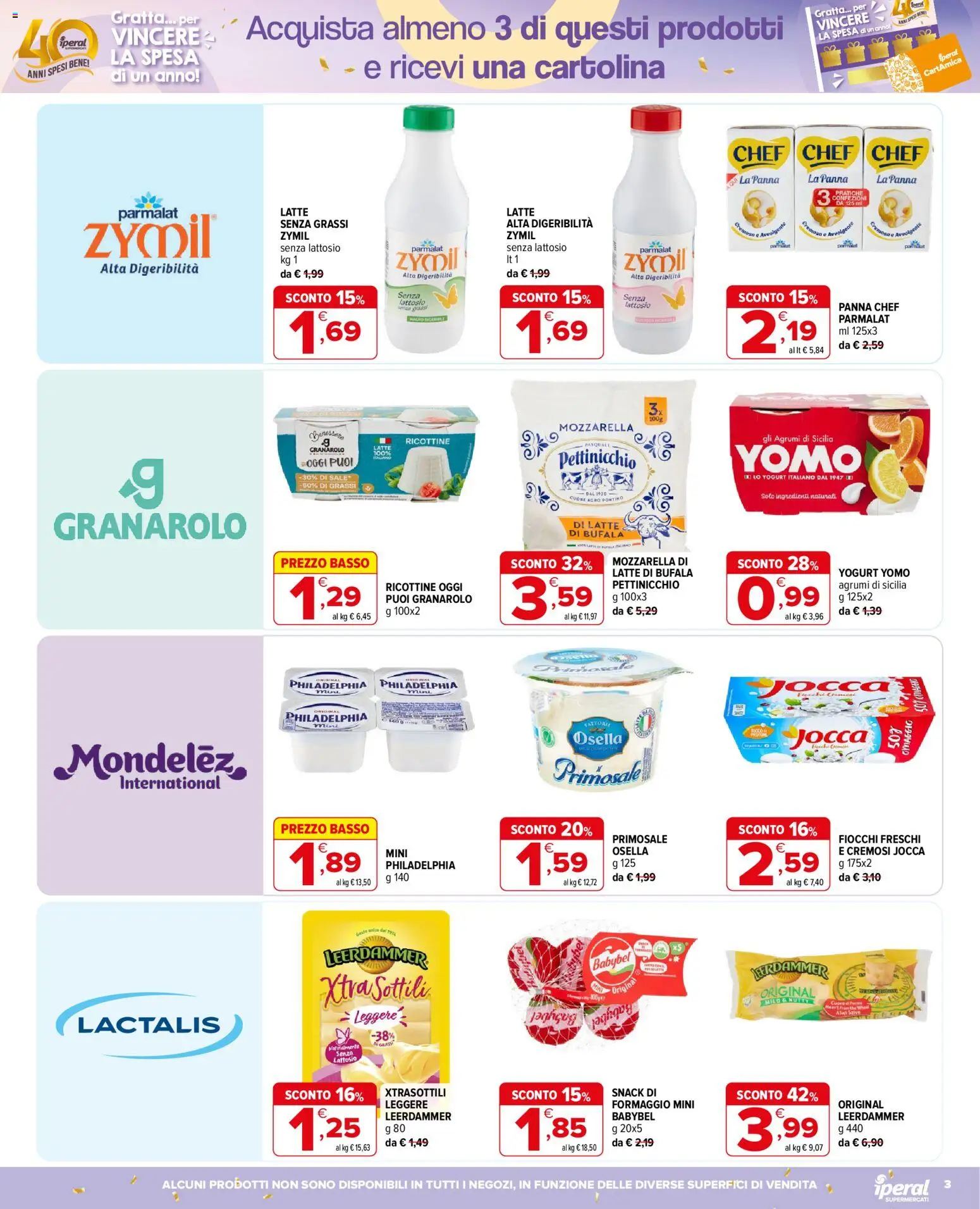 Volantino Iperal del 16/09/2026 | Pagina: 3 | Prodotti: Panna, Fiocchi, Mozzarella, Senza lattosio