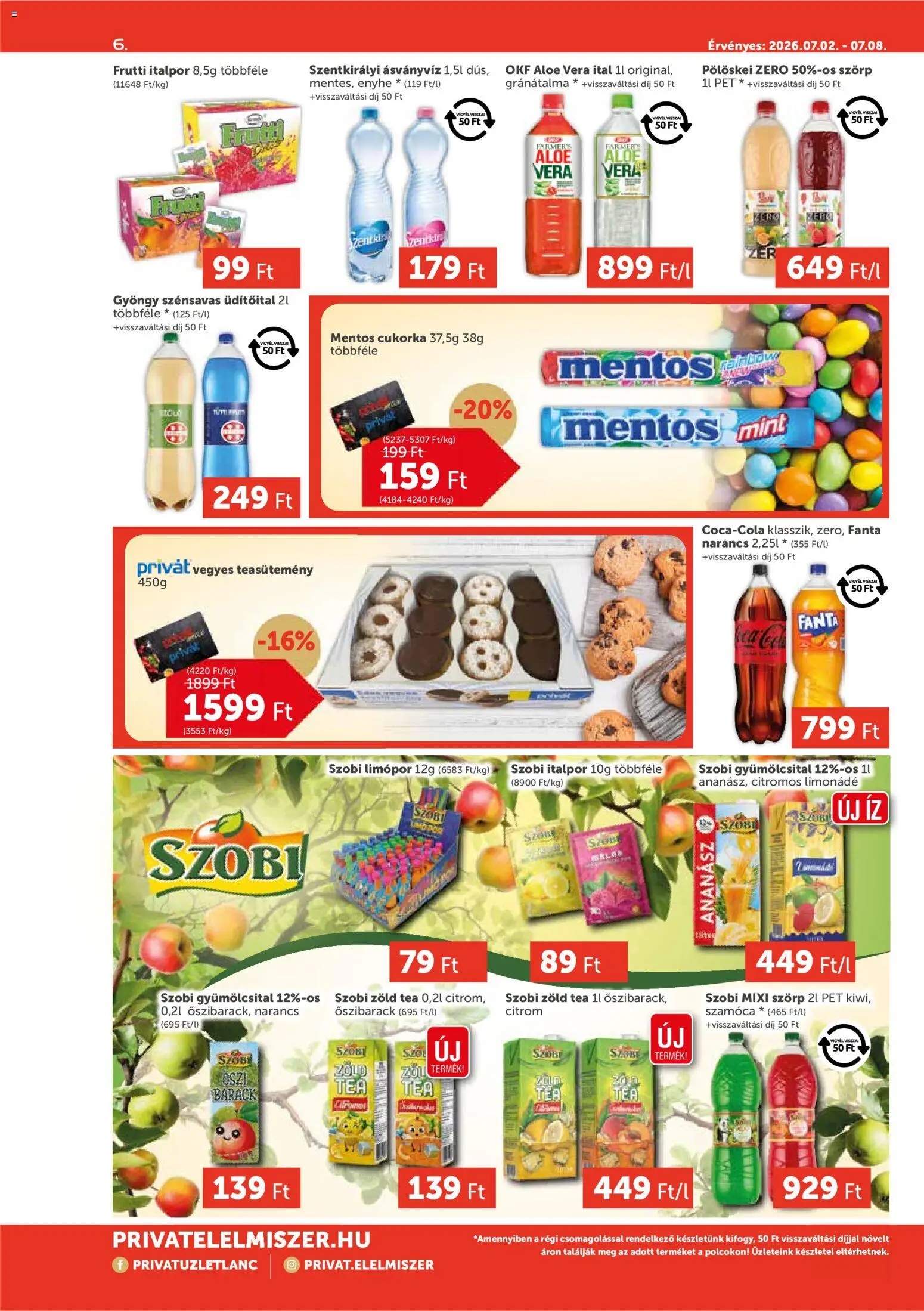 PRIVÁT akciós ujság - amely érvényes a következő dátumtól: 2026.07.02. | Oldal: 6 | Termékek: Fanta, Limonádé, Tea, Ananász