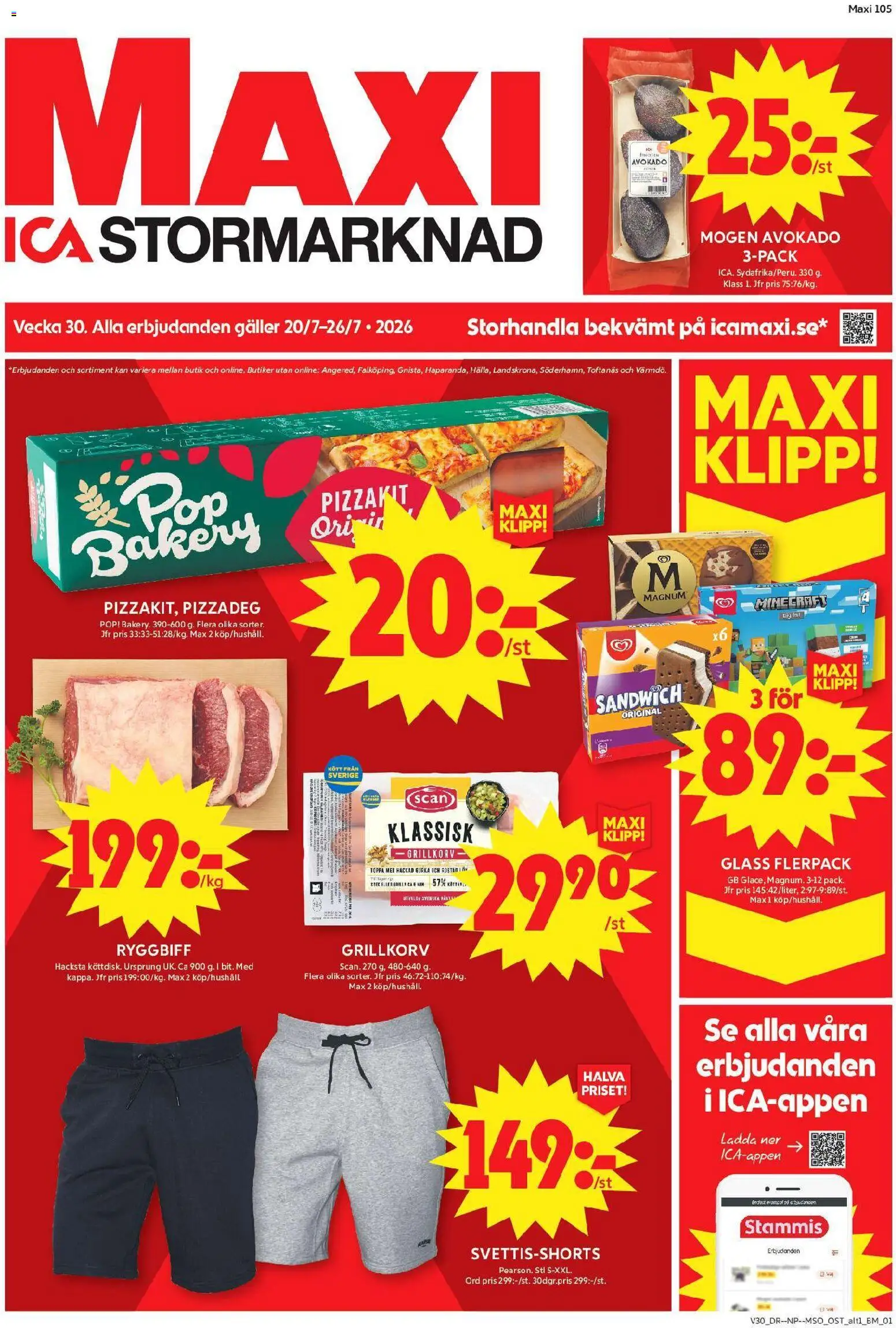 ICA Maxi reklamblad aktuell från 20/07/2026 | Sida: 1 | Produkter: Sandwich, Pizzakit, Glass, Gurka
