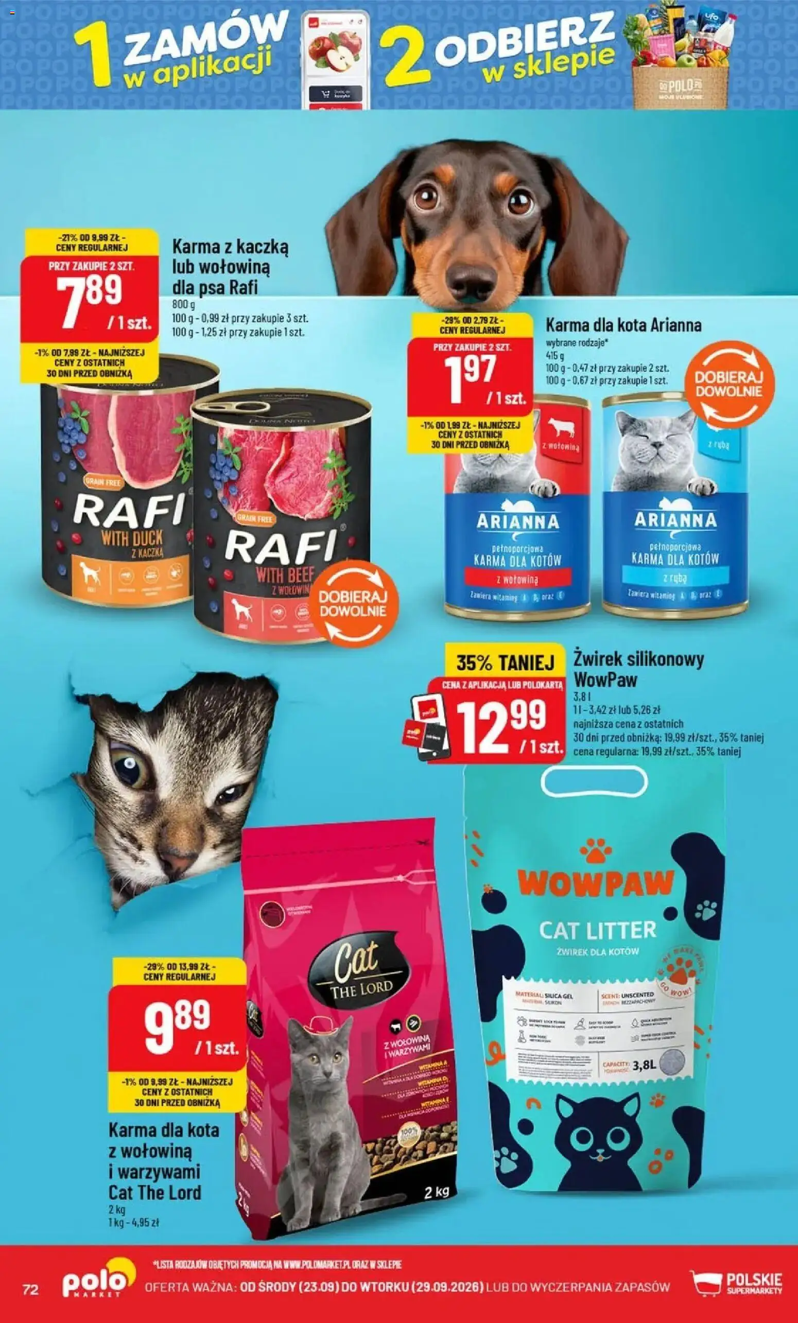 Nowa POLOmarket gazetka od jutra 23.09.2026 | Strona: 72 | Produkty: Karma dla kotów, Karma dla kota, Wołowina, Ryba