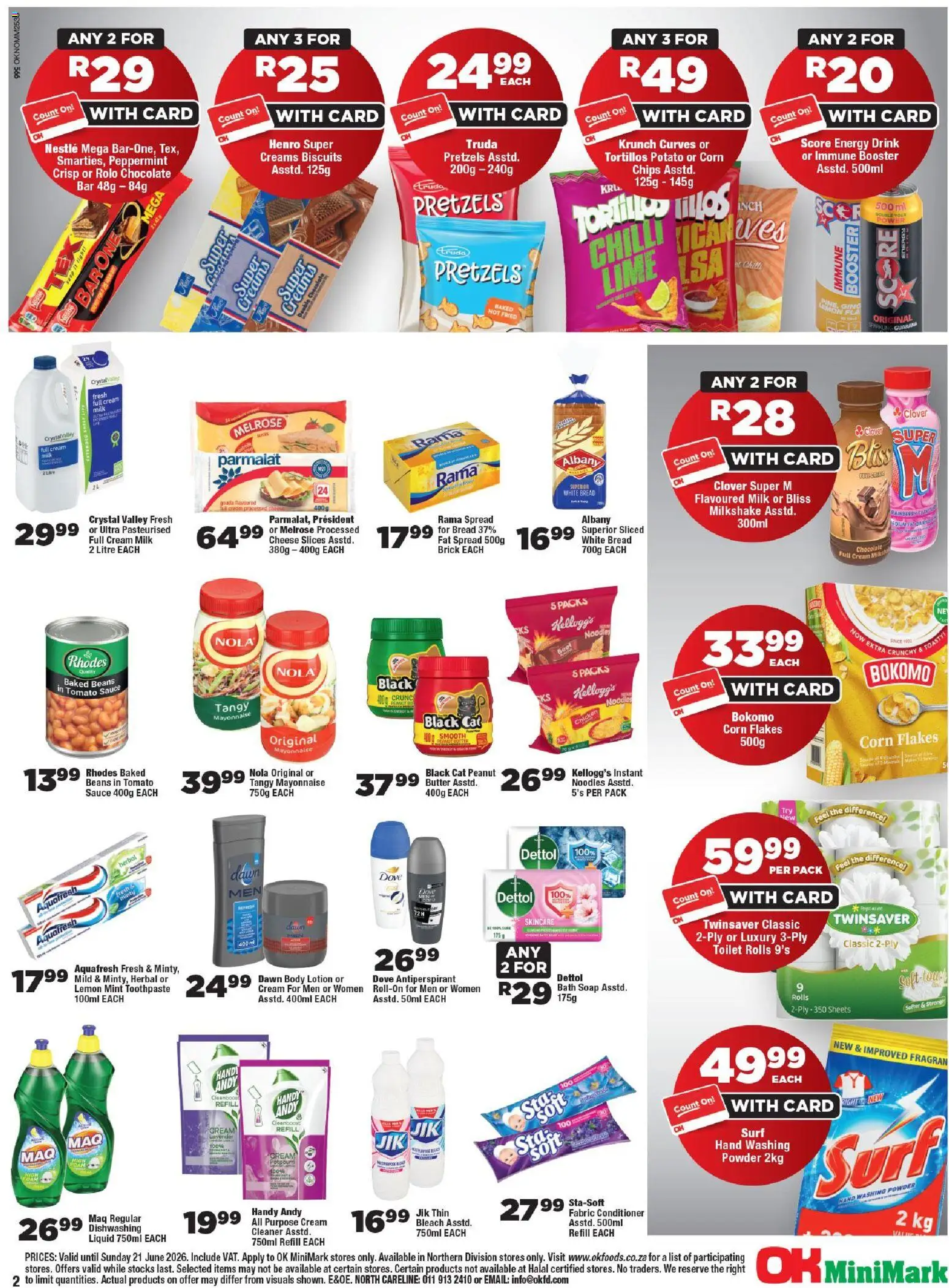 New OK Foods catalogue – valid from 10.06.2026 | Page: 2 | Products: Chocolate, Powder, Noodles, Lotion