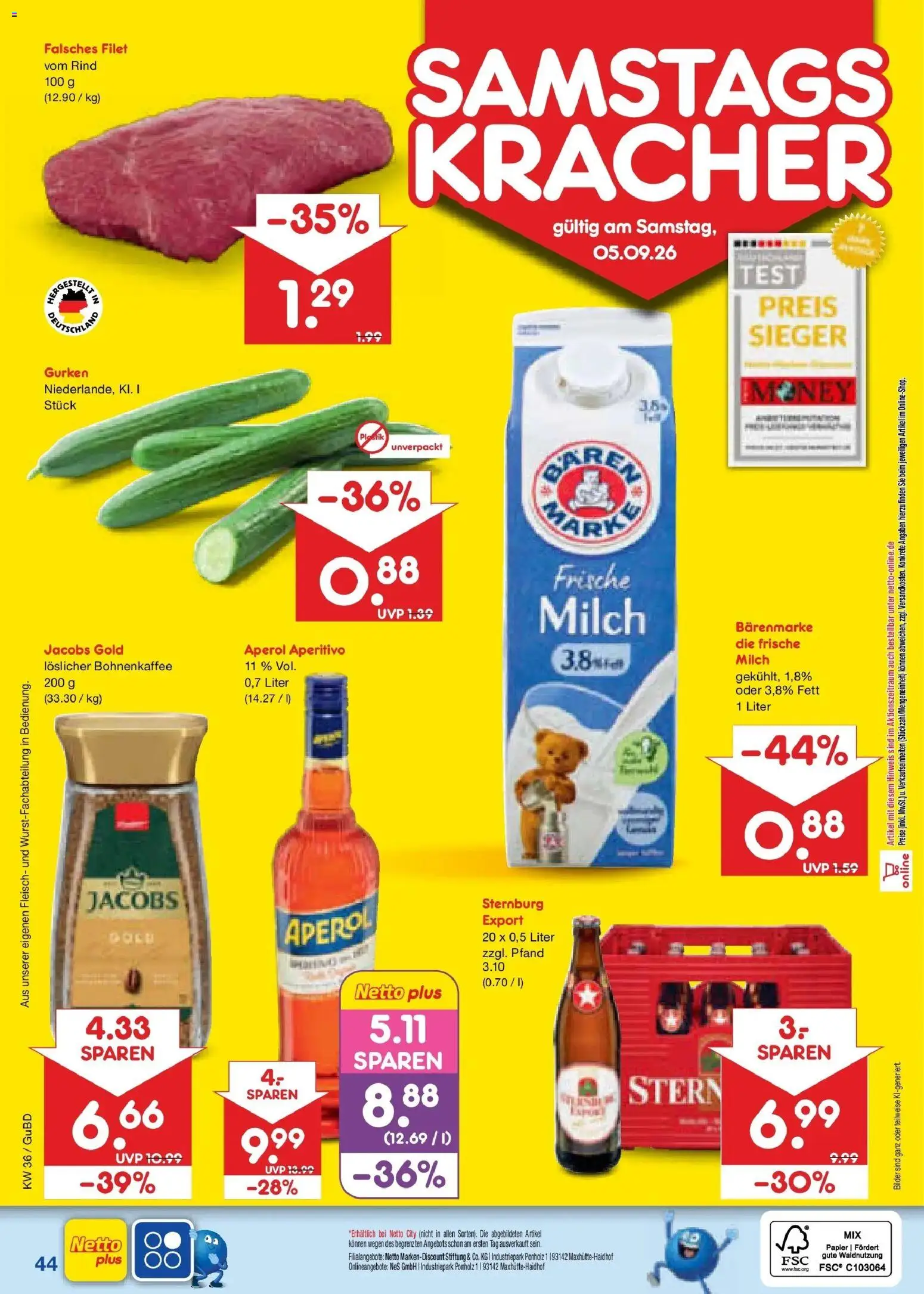 Netto Marken-Discount Prospekt Augustusburg – gültig ab 31.08.2026 | Seite: 56 | Produkte: Milch, Bilder, Aperol, Gurken