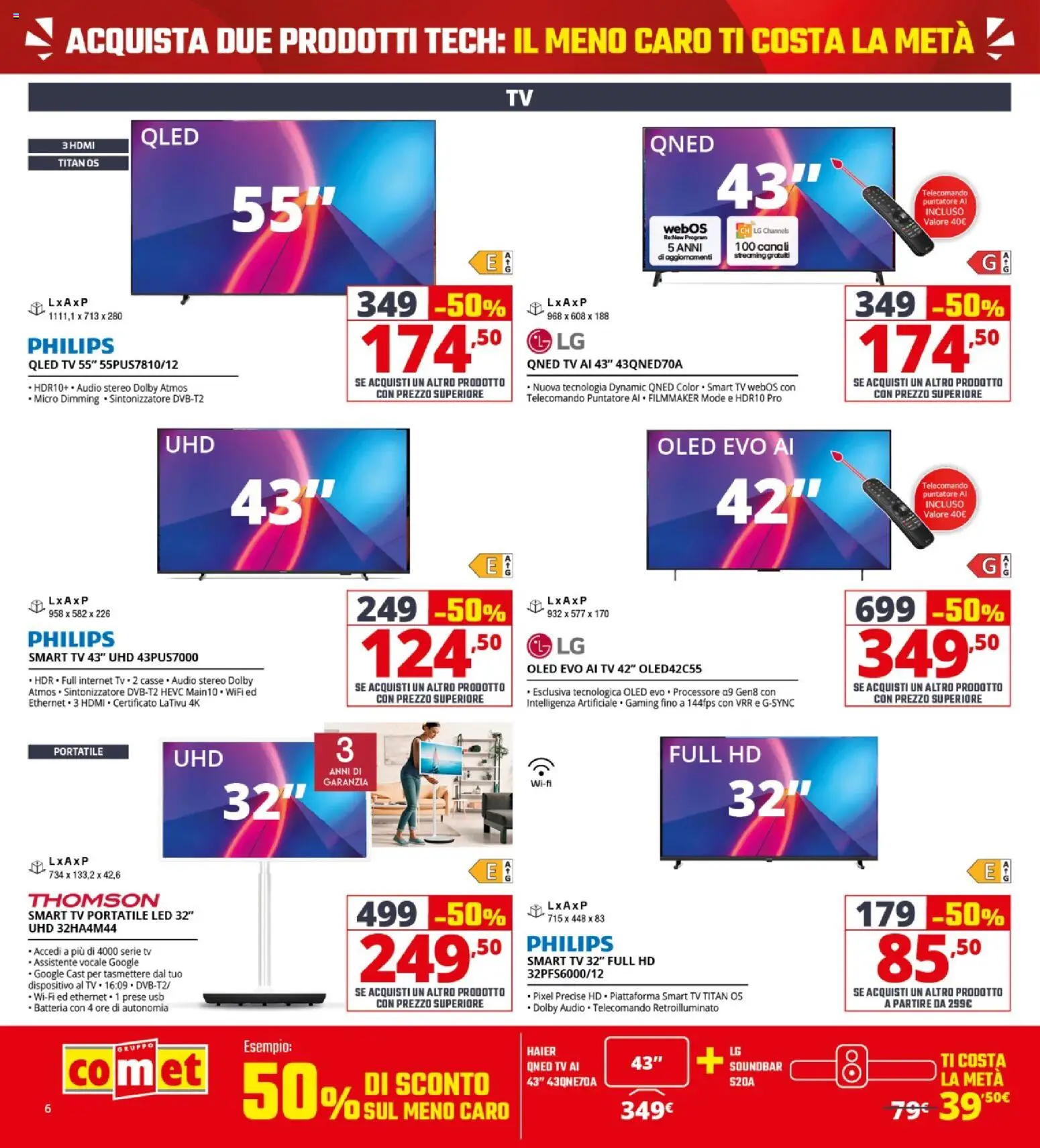 Volantino Comet del 21.05.2026 | Pagina: 6 | Prodotti: Soundbar, TV, Audio, USB