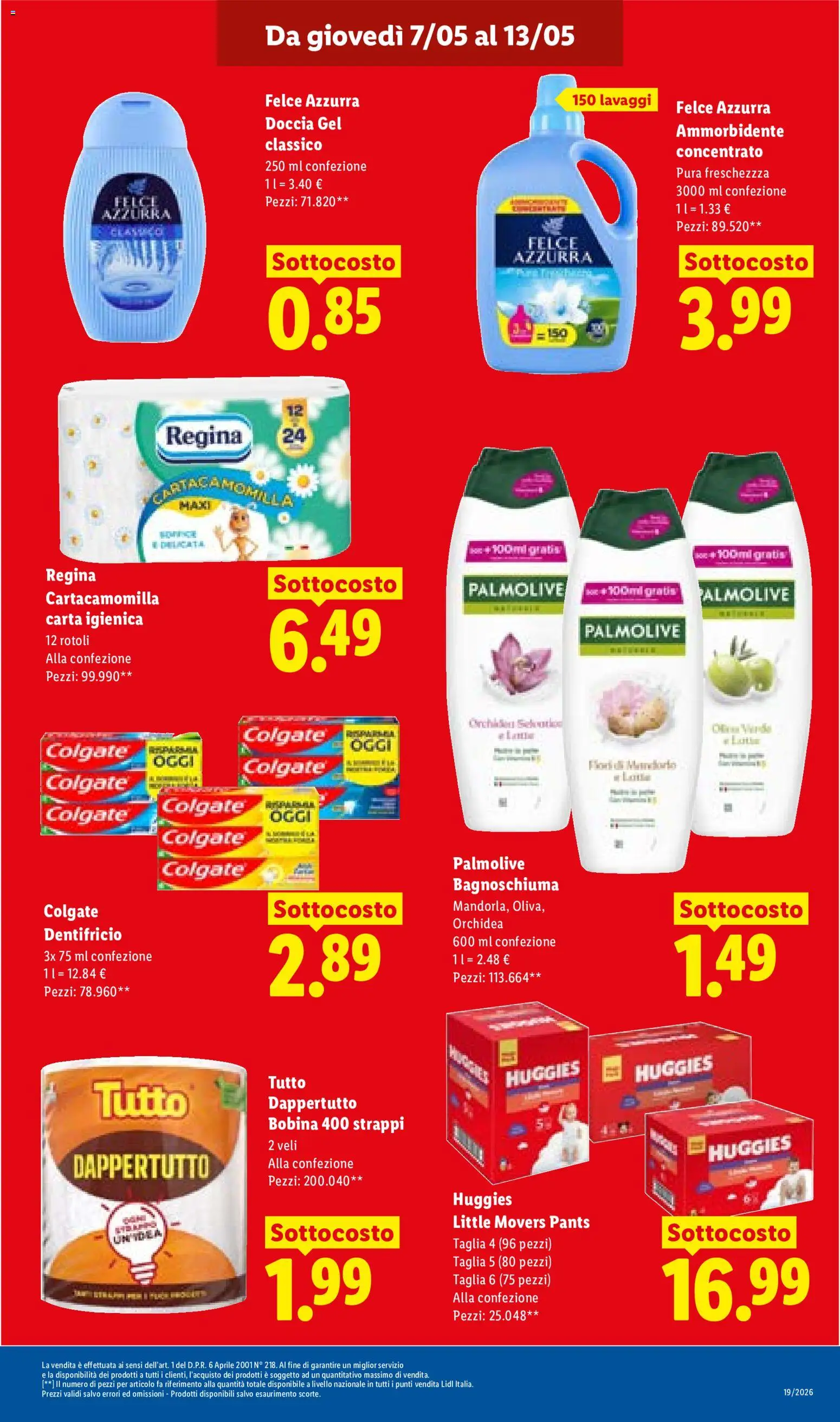 Volantino Lidl del 07.05.2026 | Pagina: 5 | Prodotti: Carta igienica, Bagnoschiuma, Dentifricio, Doccia