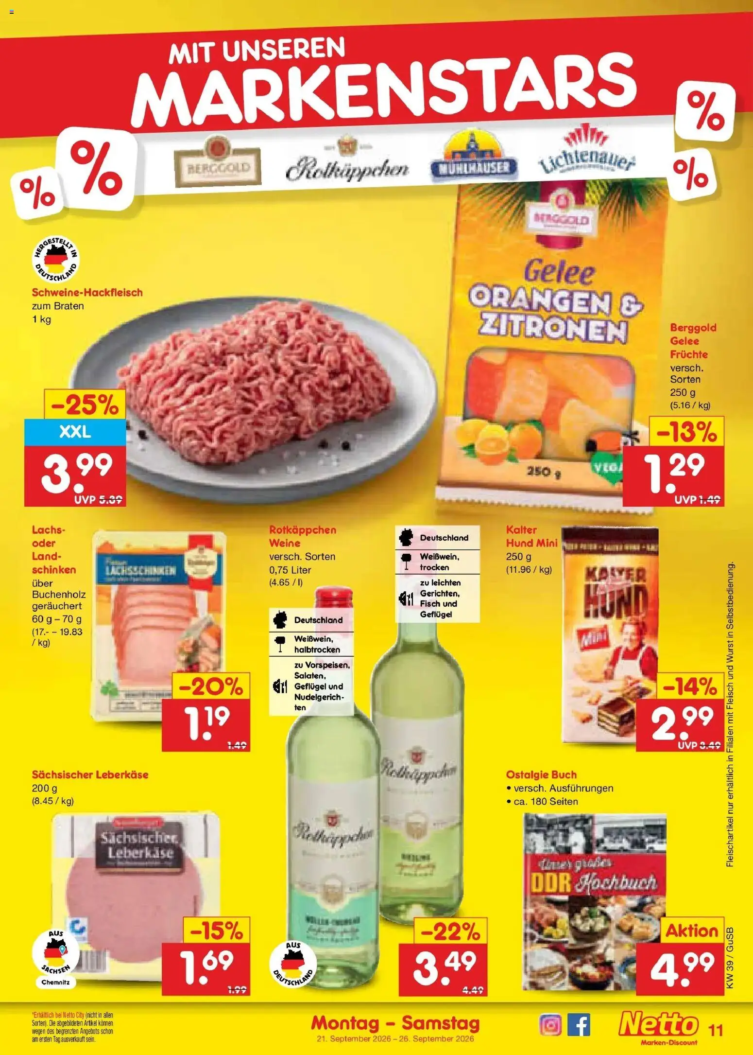 Netto Marken-Discount Prospekt Machern – gültig ab 21.09.2026 | Seite: 17 | Produkte: Lachs, Wurst, Rotkäppchen, Zitronen