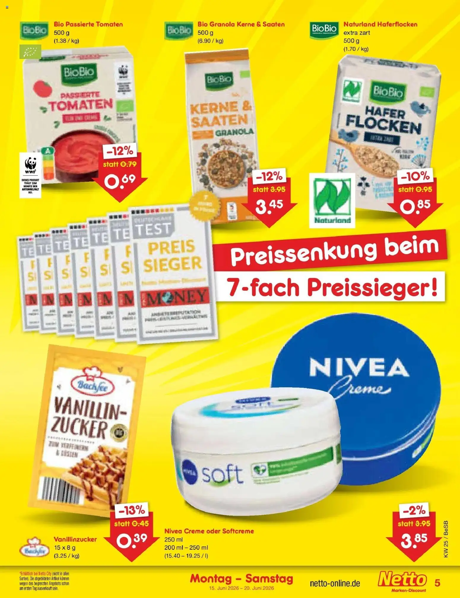 Netto Marken-Discount Prospekt Kremmen – gültig ab 15.06.2026 | Seite: 5 | Produkte: Tomaten, Creme, Zucker, Flocken