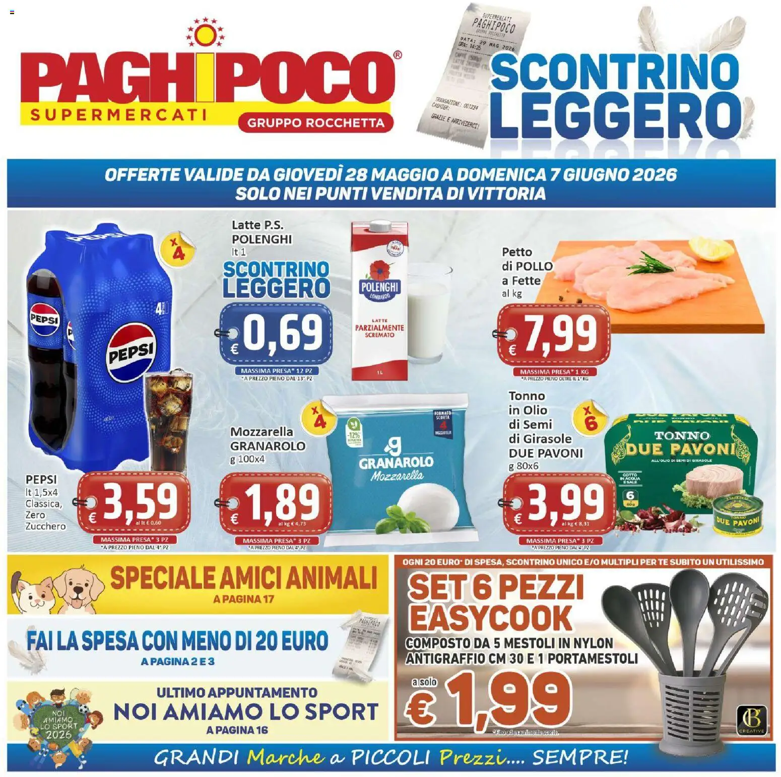 Volantino Paghi Poco del 28.05.2026 | Pagina: 1 | Prodotti: Tè, Latte, Olio, Data