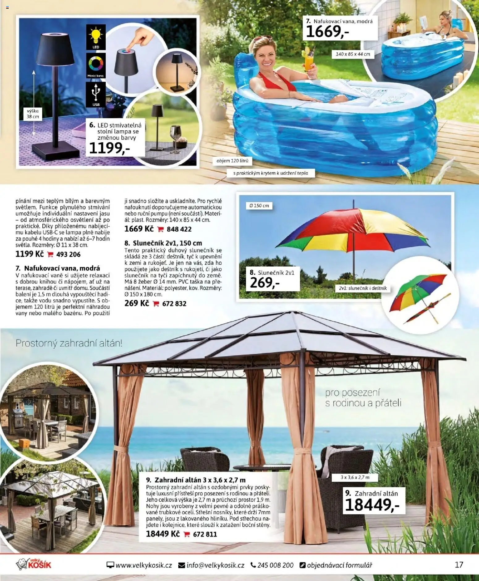 Velký Košík katalog červen 2026 od 01.06.2026 | Strana: 17 | Produkty: Stolní lampa, Deštník, Túje, Altán