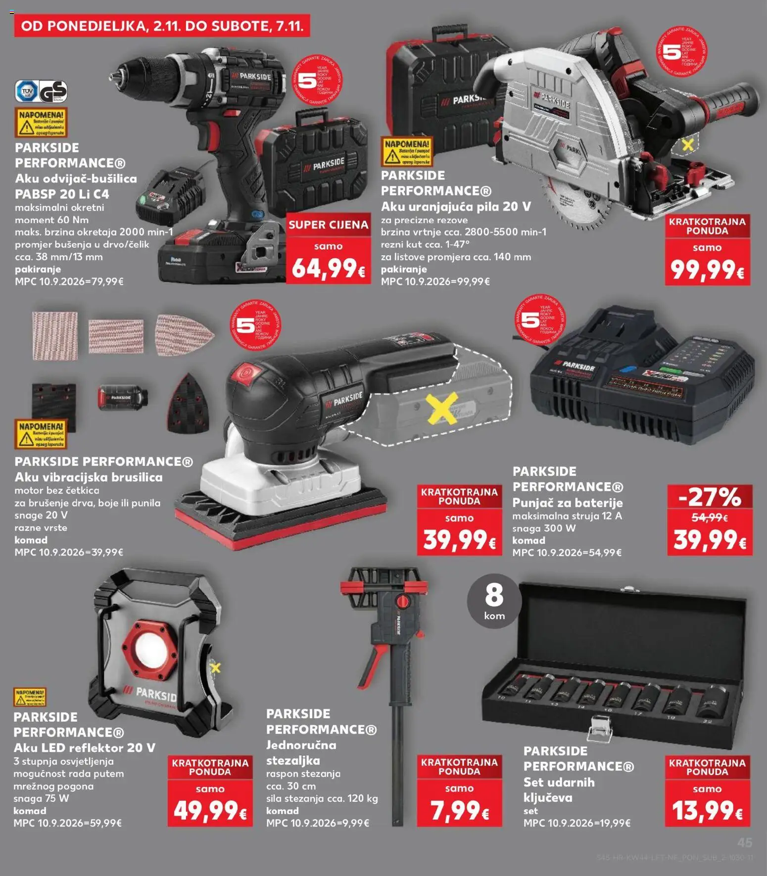Kaufland katalog | vrijedi od 28.10.2026 | Stranica: 45 | Proizvodi: Baterije, Reflektor, Pila, Parkside