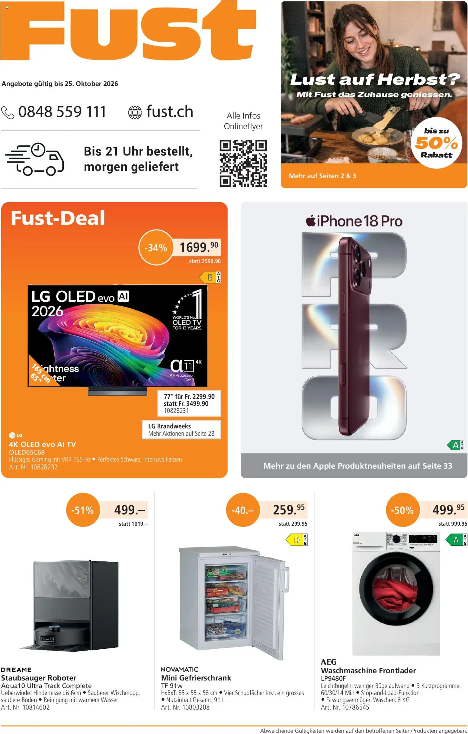 Fust aktionen – gültig ab 21.09.2026 | Seite: 1 | Produkte: Uhr, TV, Apple, LG