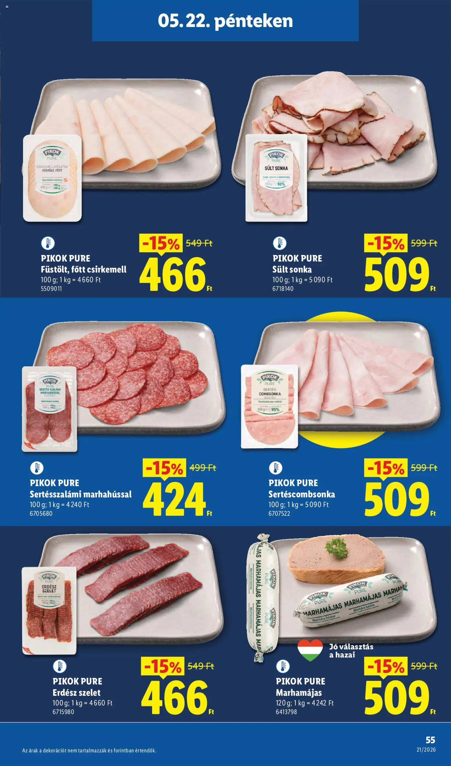 Lidl akciós ujság - amely érvényes a következő dátumtól: 21.05.2026 | Oldal: 55 | Termékek: Sonka, Csirkemell, Combsonka