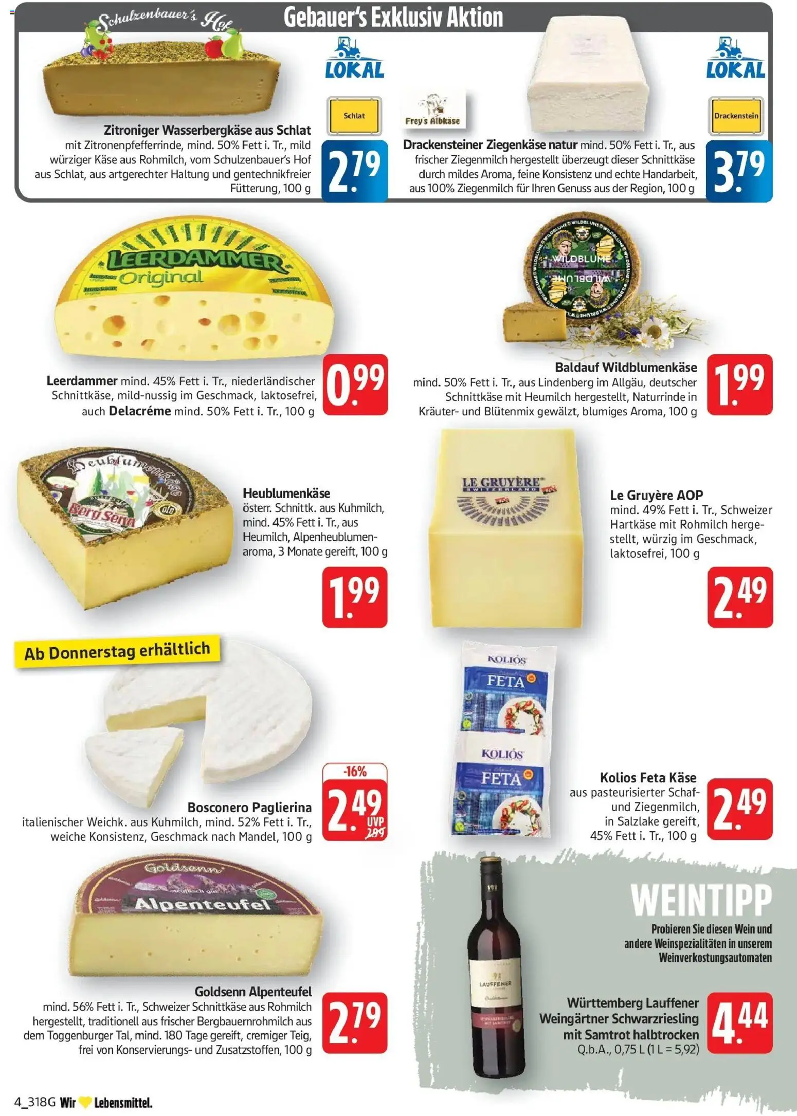 Edeka Prospekt Eislingen – gültig ab 27.07.2026 | Seite: 4 | Produkte: Käse, Ziegenkäse, Leerdammer, Wein
