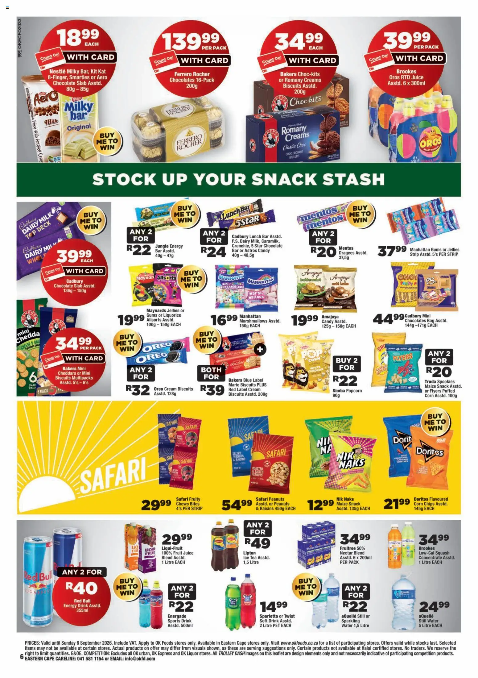 New OK Foods catalogue – valid from 25/08/2026 | Page: 6 | Products: Juice, Peanuts, Raisins, Water