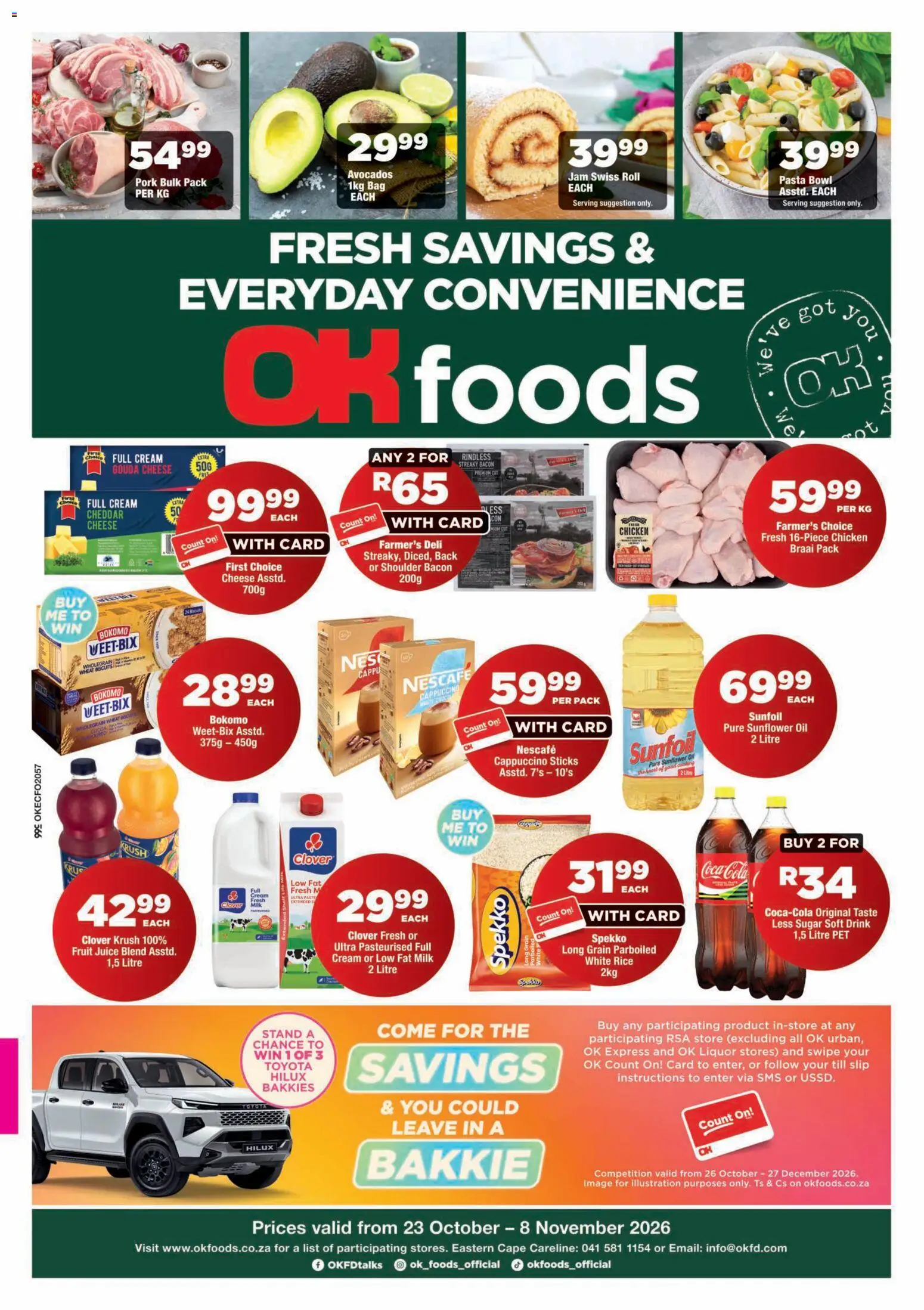 New OK Foods catalogue – valid from 23/10/2026 | Page: 1 | Products: Shelf, Milk, Pasta, Bacon