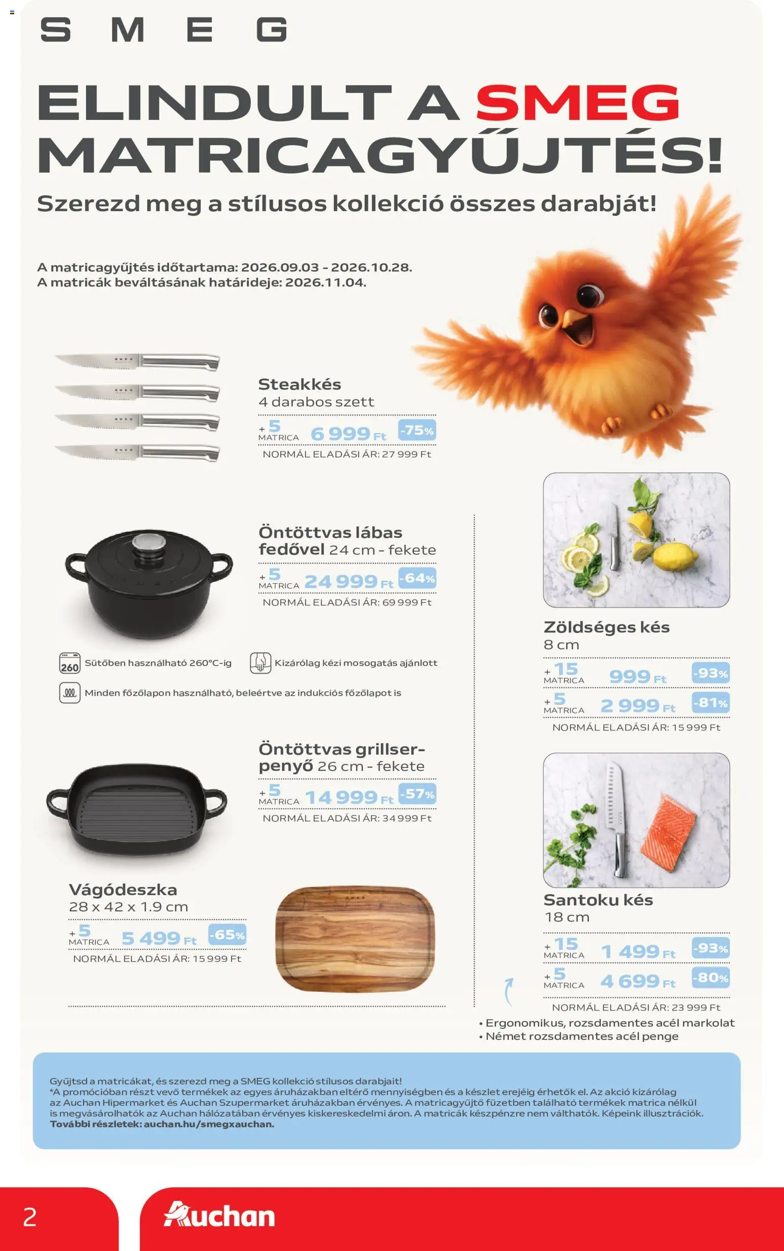 Auchan akciós ujság - amely érvényes a következő dátumtól: 2026.09.10. | Oldal: 2 | Termékek: Vágódeszka, Grill, Kés