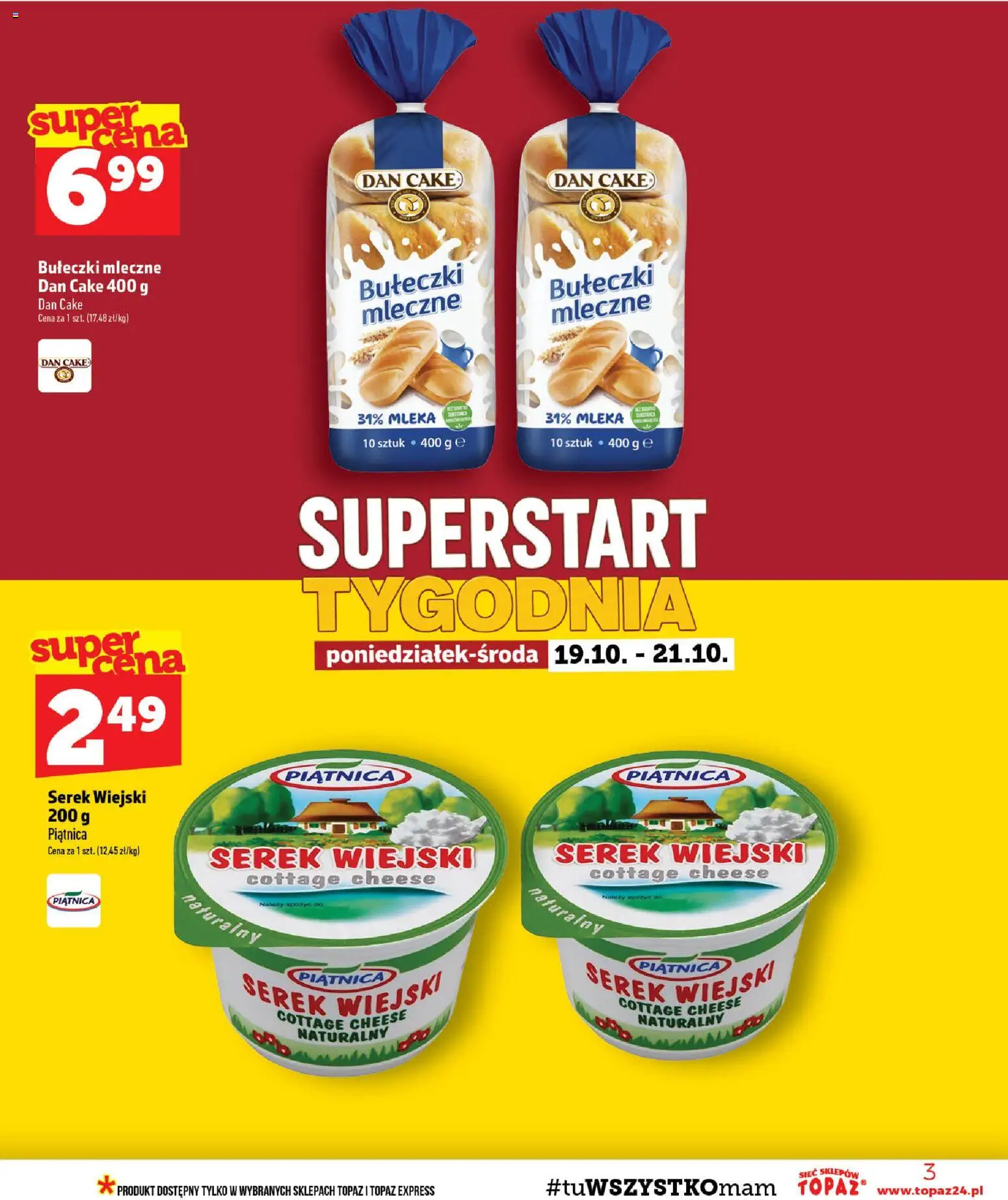 Topaz gazetka od 15.10.2026 | Strona: 3 | Produkty: Serek, Mleka, Piątnica, Serek wiejski