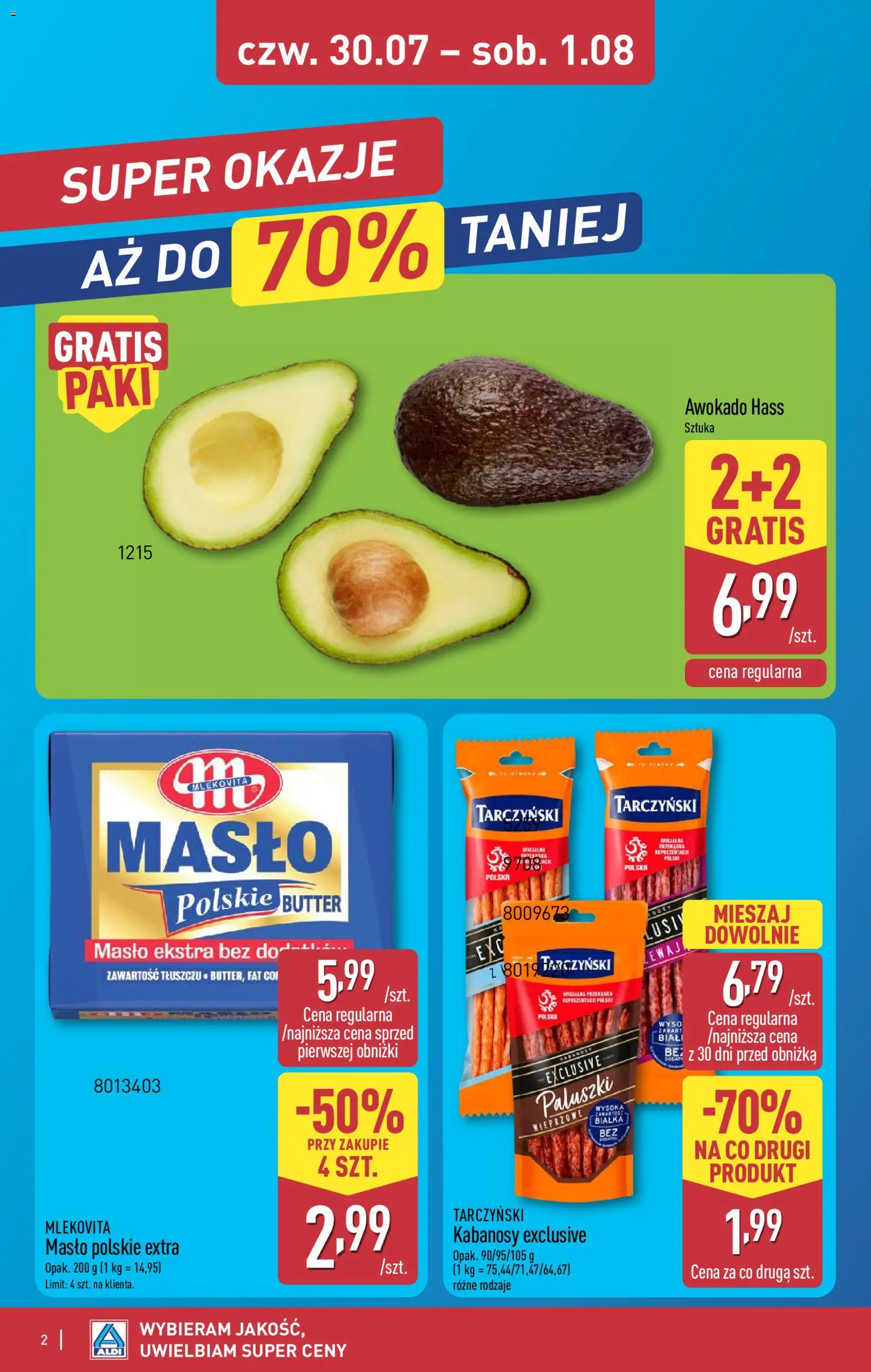 Aldi gazetka - Oferta weekendowa od 30.07.2026 | Strona: 2 | Produkty: Masło Polskie, Kabanosy, Paluszki, Masło
