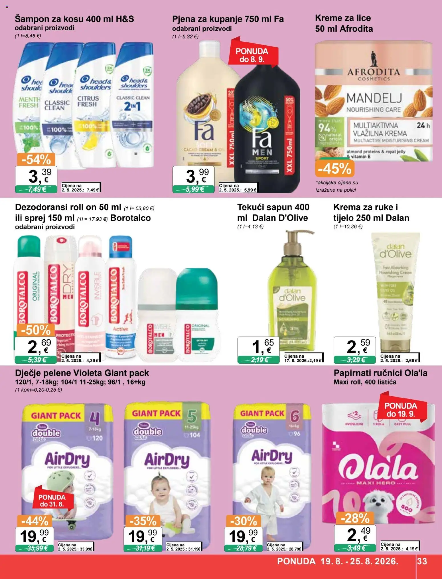 KTC katalog | vrijedi od 19.08.2026 | Stranica: 33 | Proizvodi: Krema za ruke, Sapun, Papirnati ručnici, Violeta